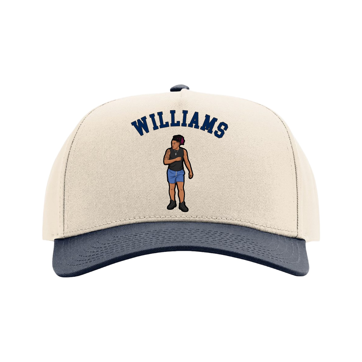 Full Fabric Five-Panel Champ Cap — Shirsey Arch in Cream/Navy