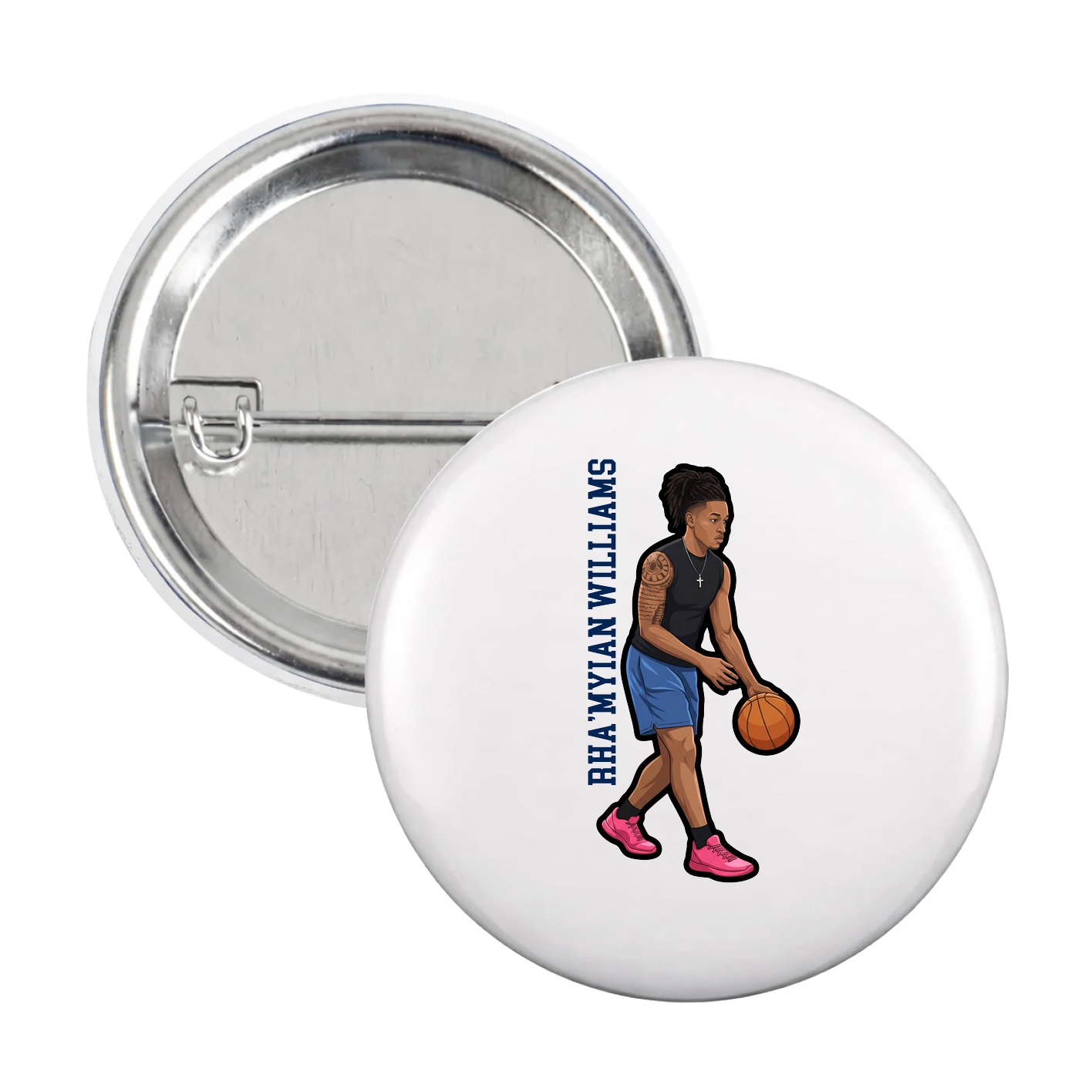 Game Day Button — Name Vertical in White