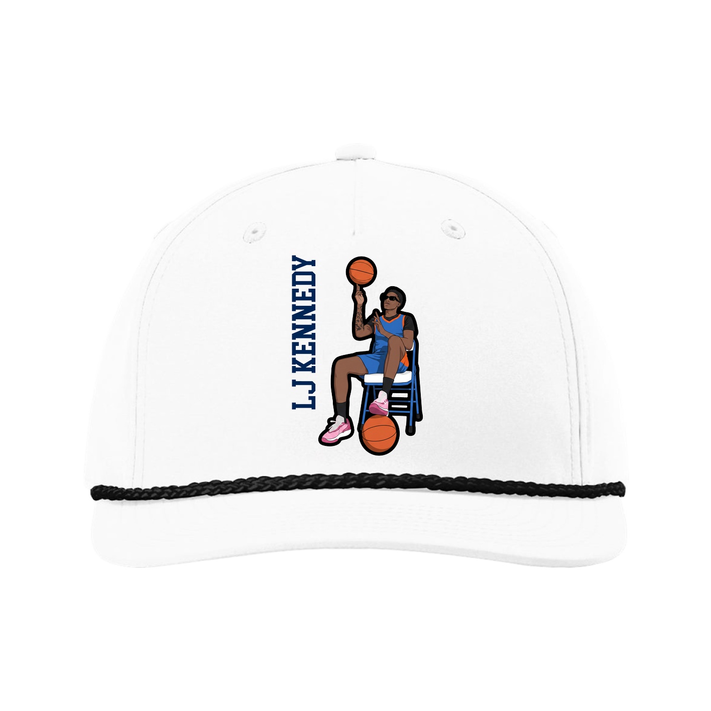Five-Panel Classic Rope Cap — Name Vertical in White