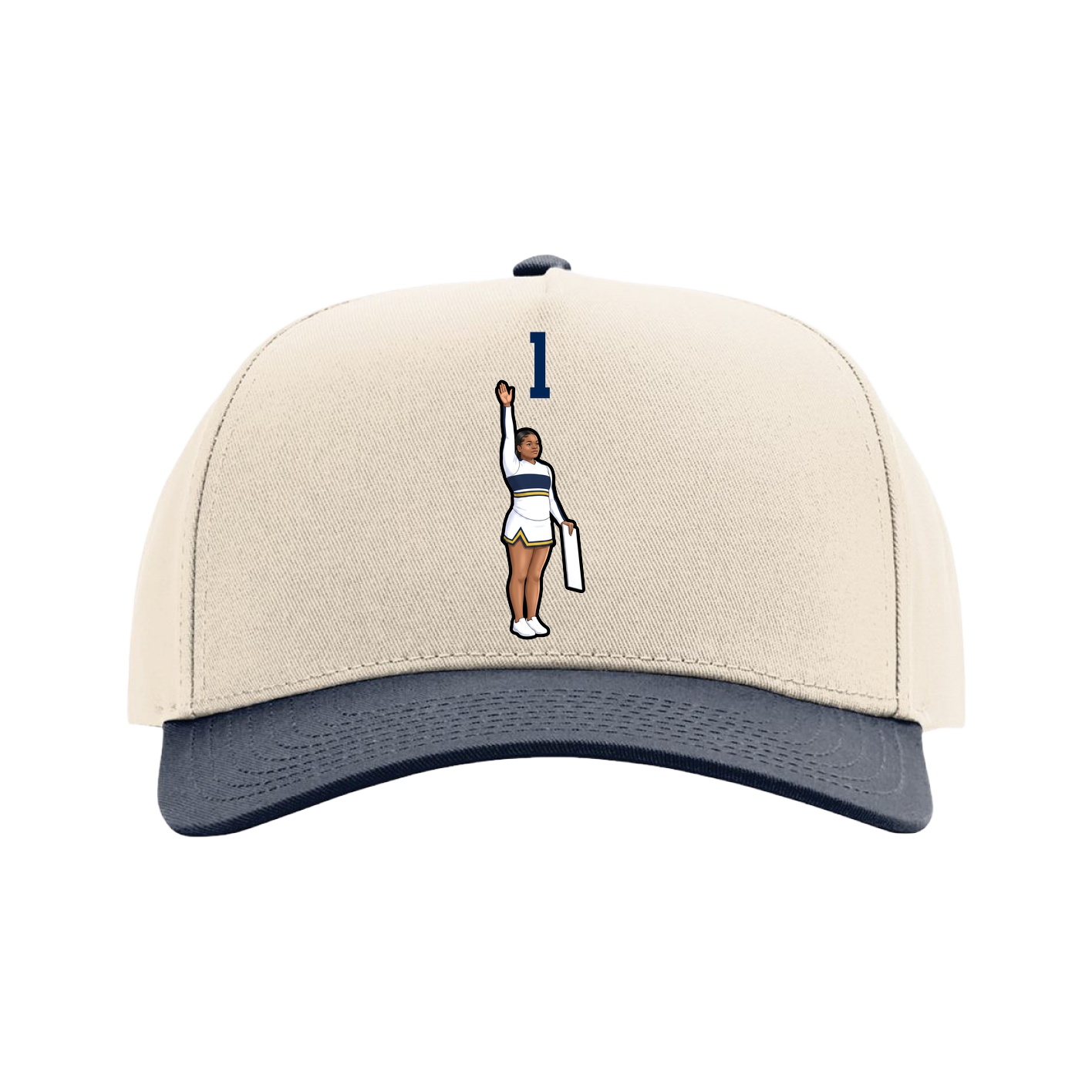 Full Fabric Five-Panel Champ Cap — Number Top in Cream/Navy