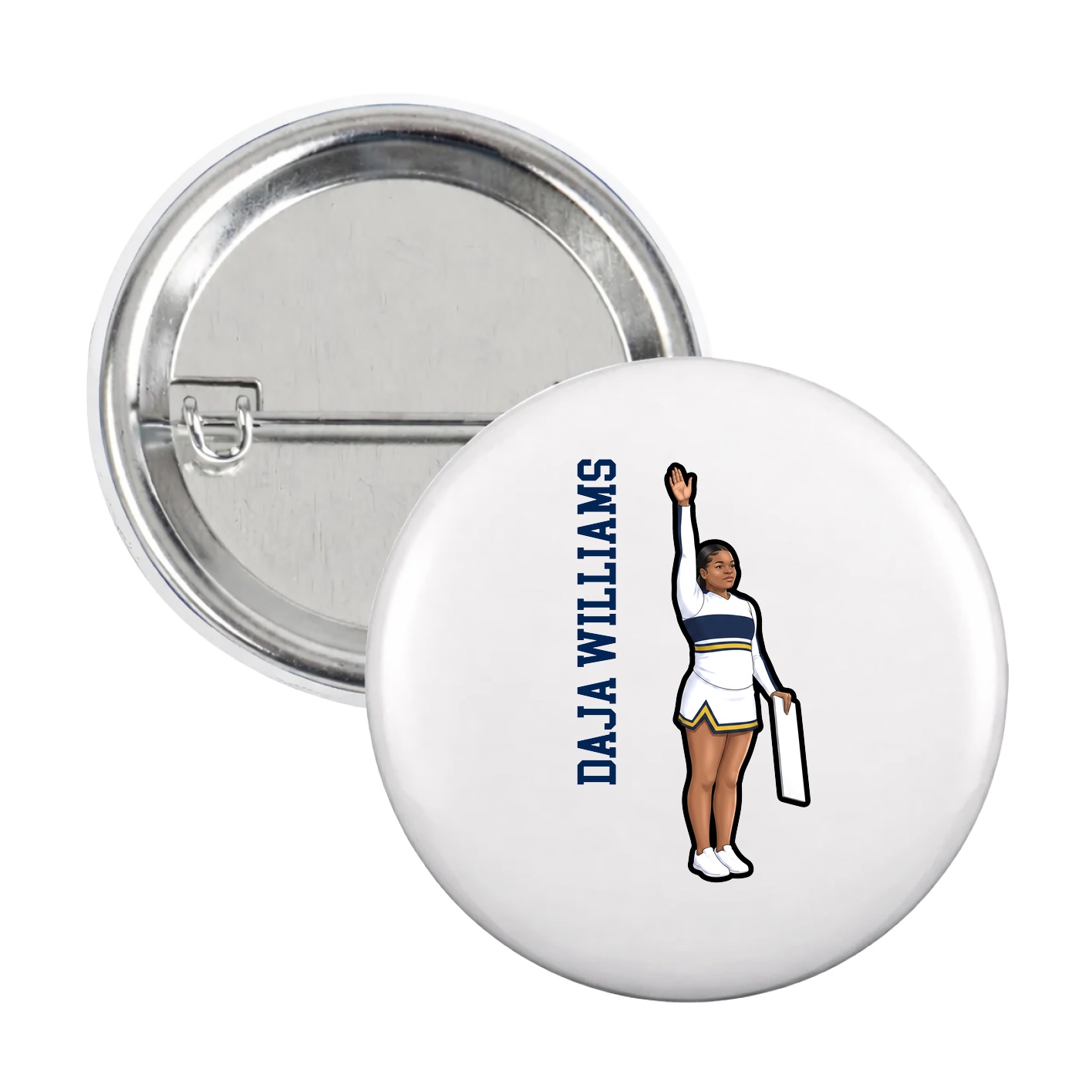 Game Day Button — Name Vertical in White