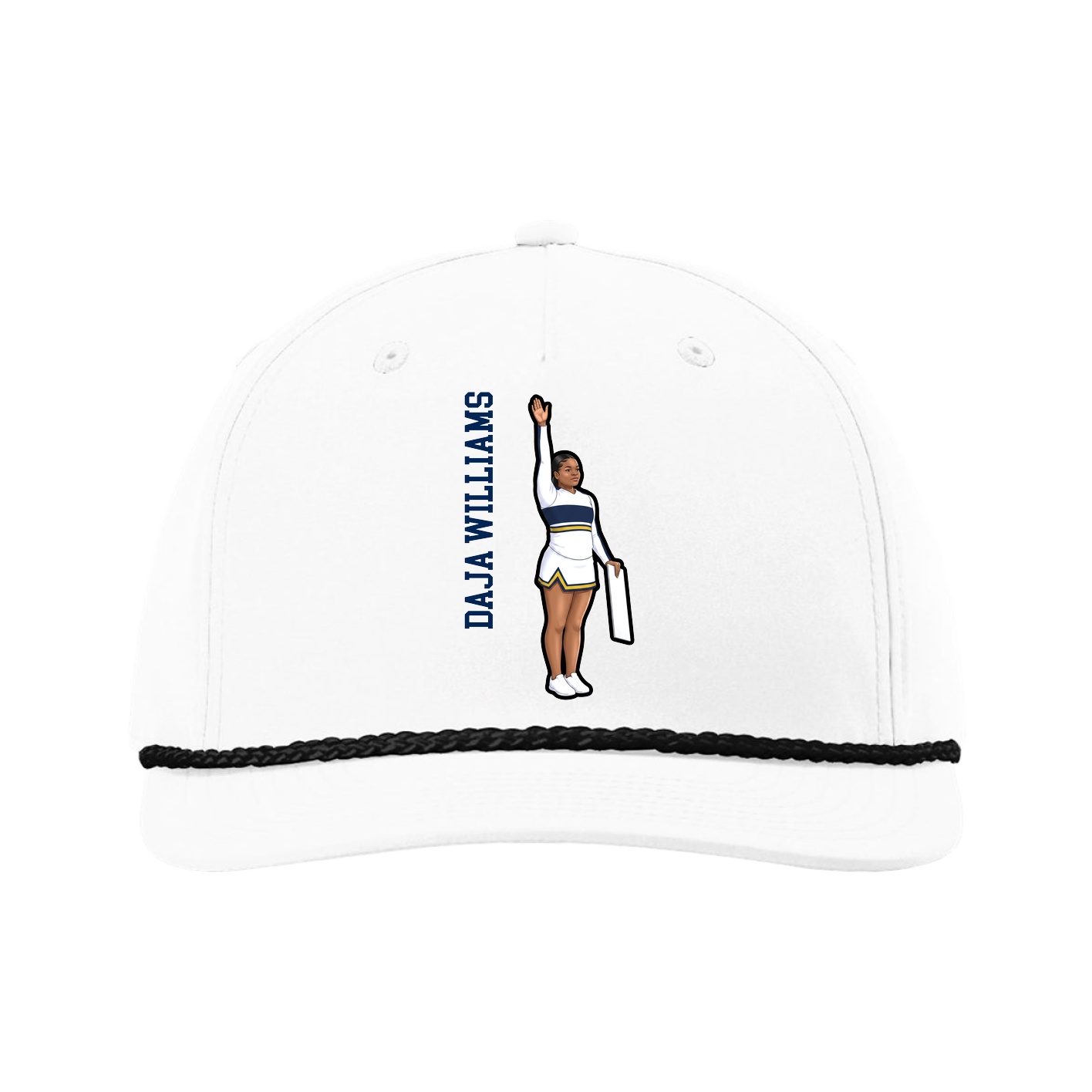 Five-Panel Classic Rope Cap — Name Vertical in White
