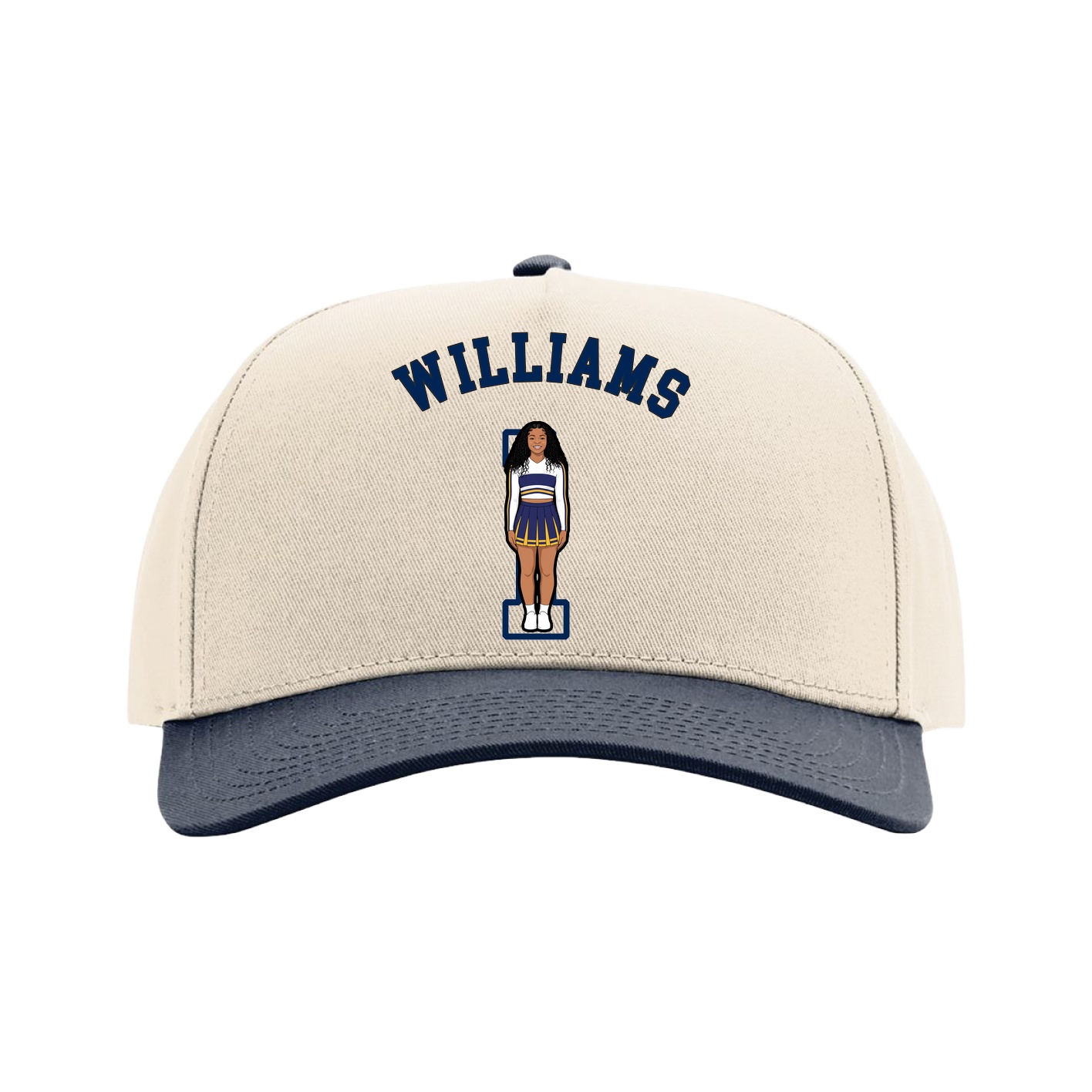 Full Fabric Five-Panel Champ Cap — Shirsey Arch in Cream/Navy