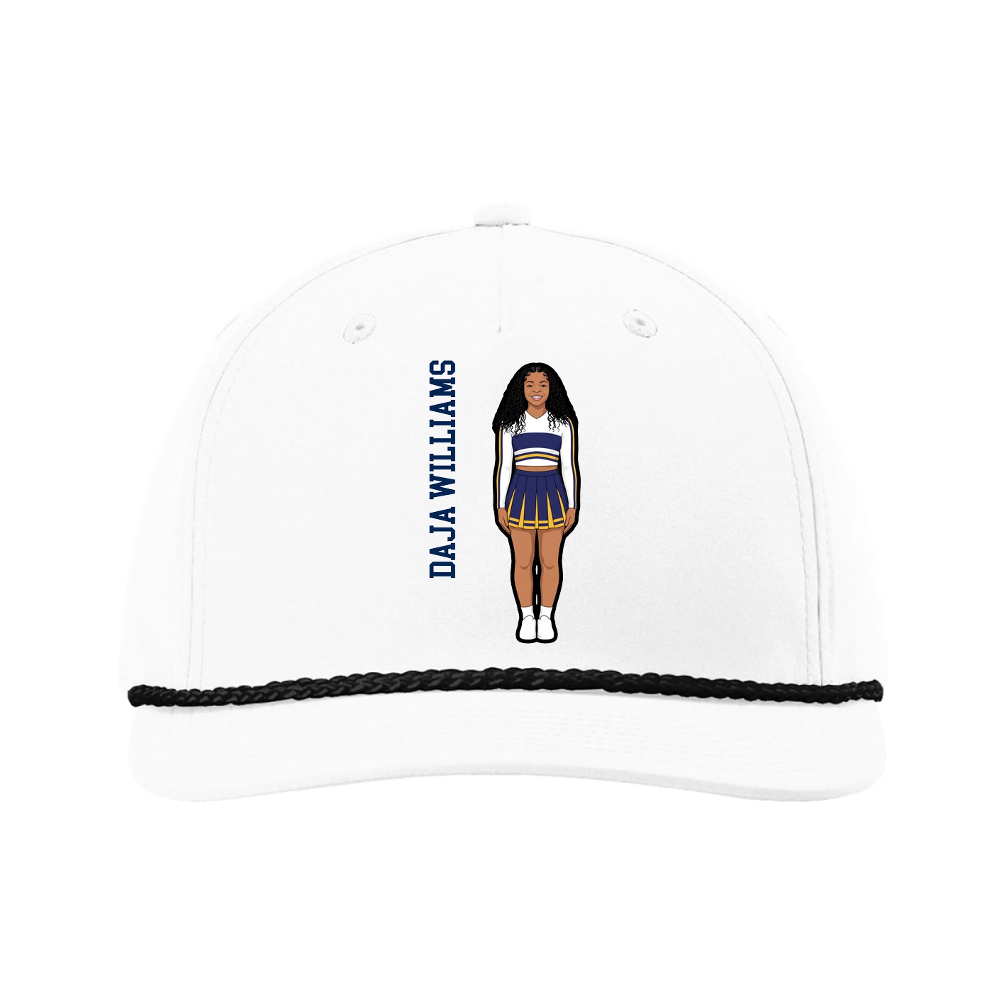 Five-Panel Classic Rope Cap — Name Vertical in White