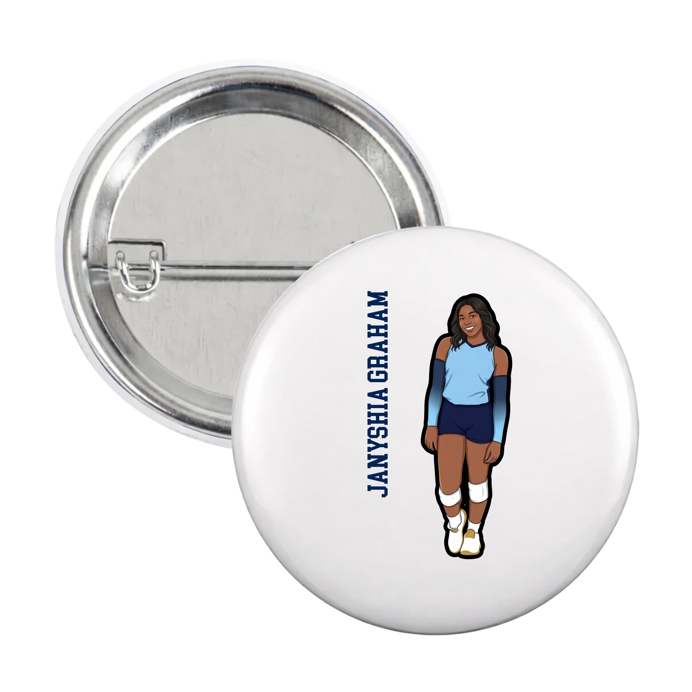 Game Day Button — Name Vertical in White