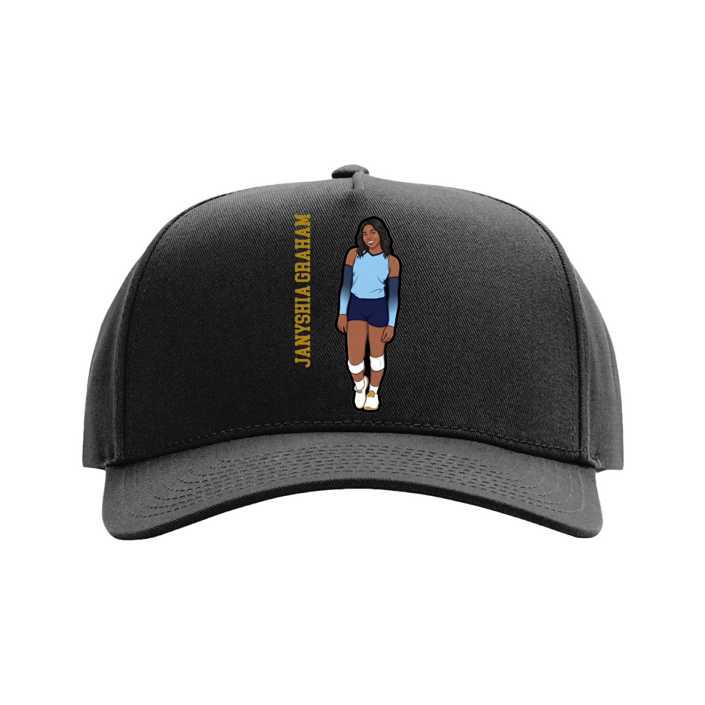 Full Fabric Five-Panel Champ Cap — Name Vertical in Black