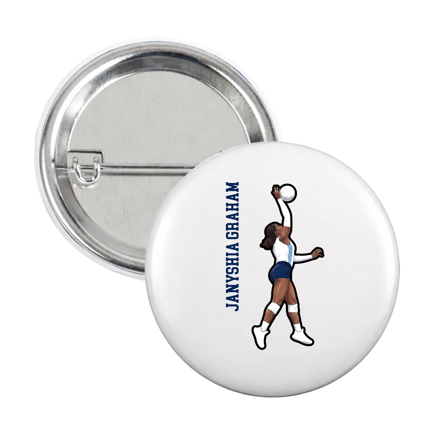 Game Day Button — Name Vertical in White