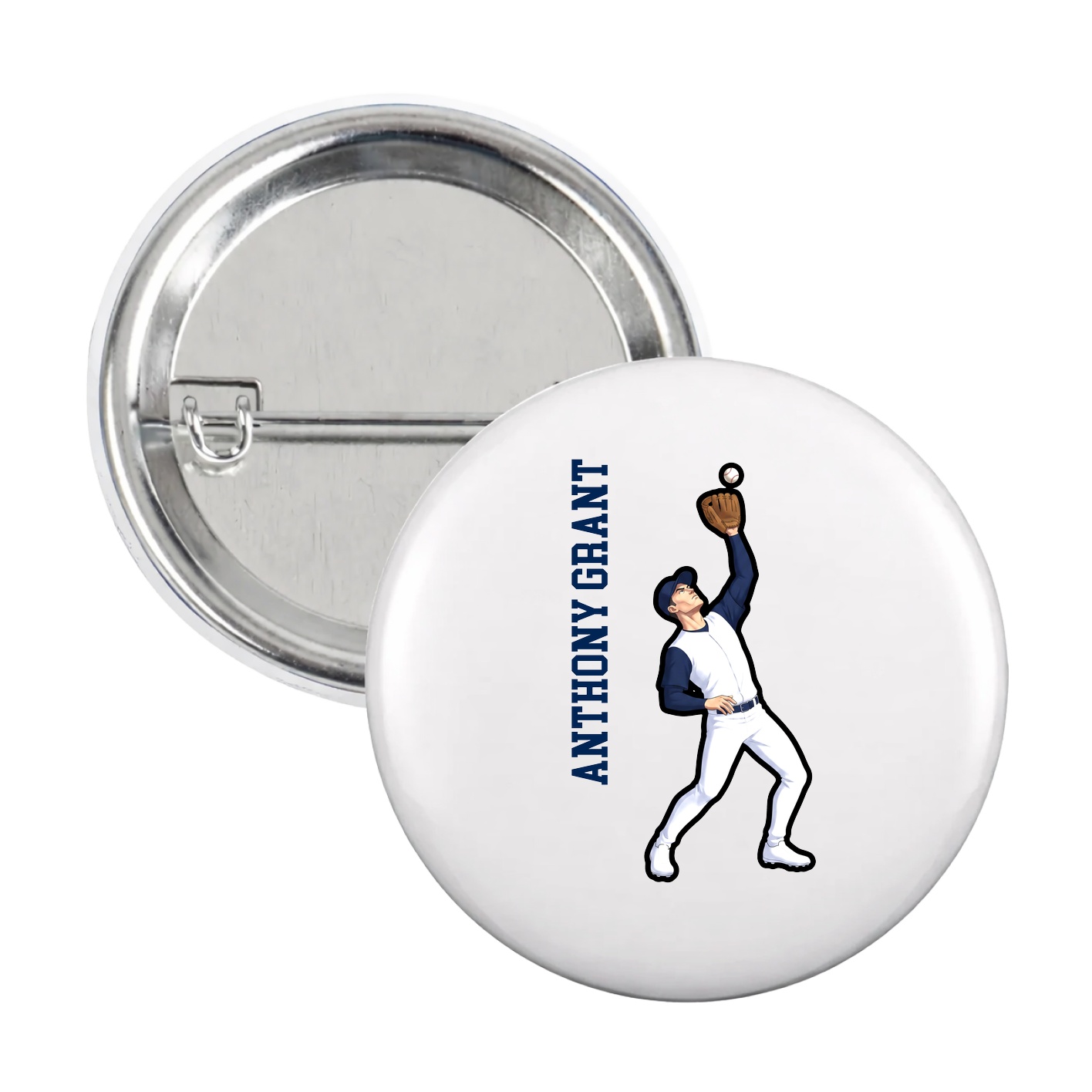 Game Day Button — Name Vertical in White