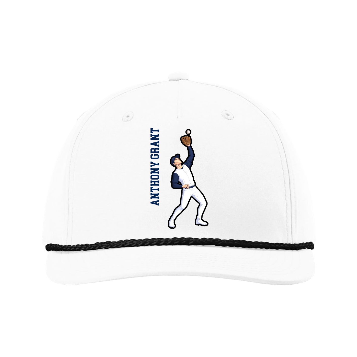 Five-Panel Classic Rope Cap — Name Vertical in White