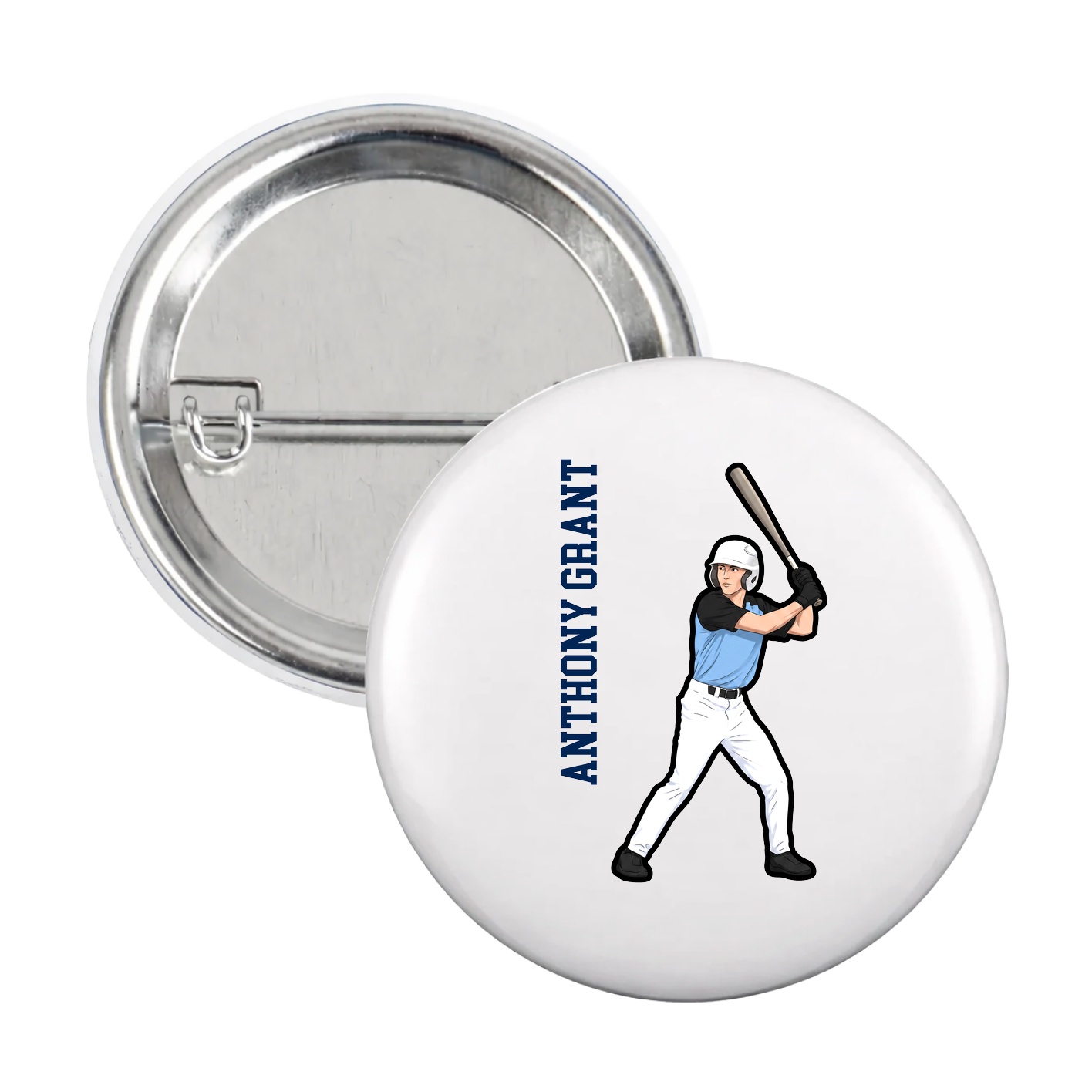 Game Day Button — Name Vertical in White
