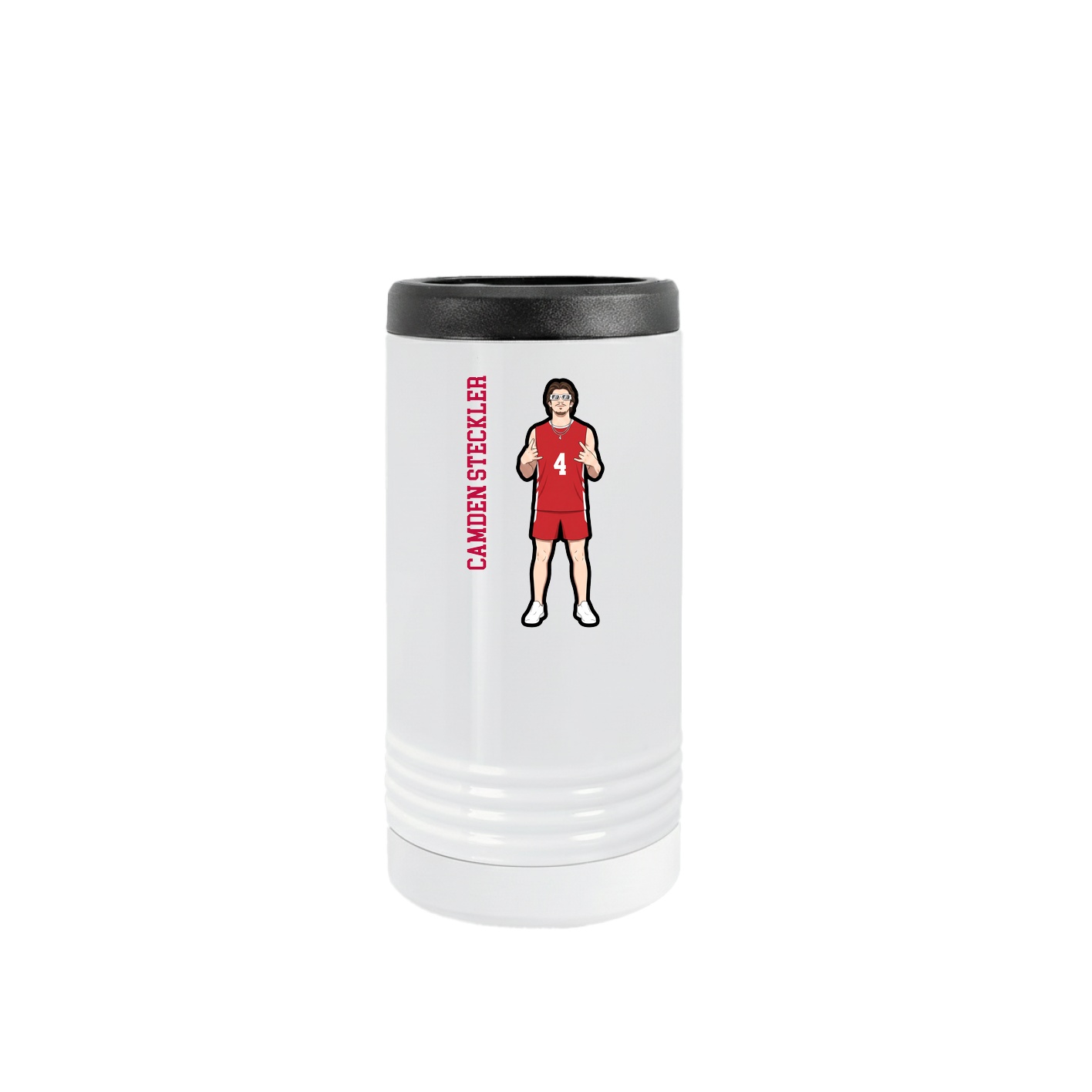 Slim Beverage Holder — Name Vertical in White
