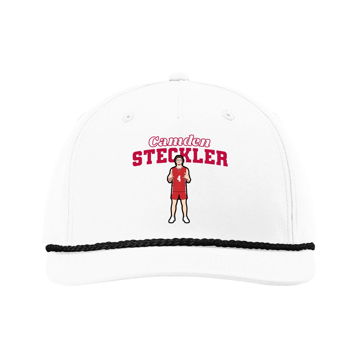 Five-Panel Classic Rope Cap — Name Arch in White