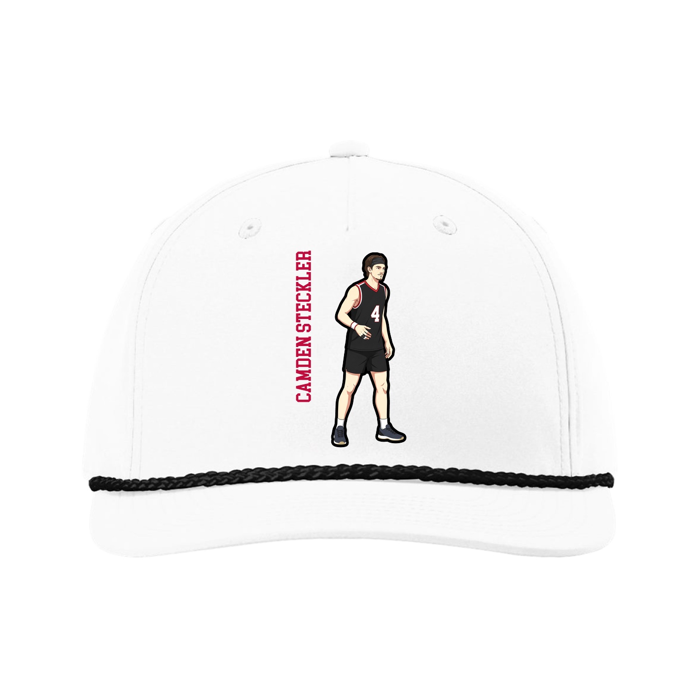 Five-Panel Classic Rope Cap — Name Vertical in White