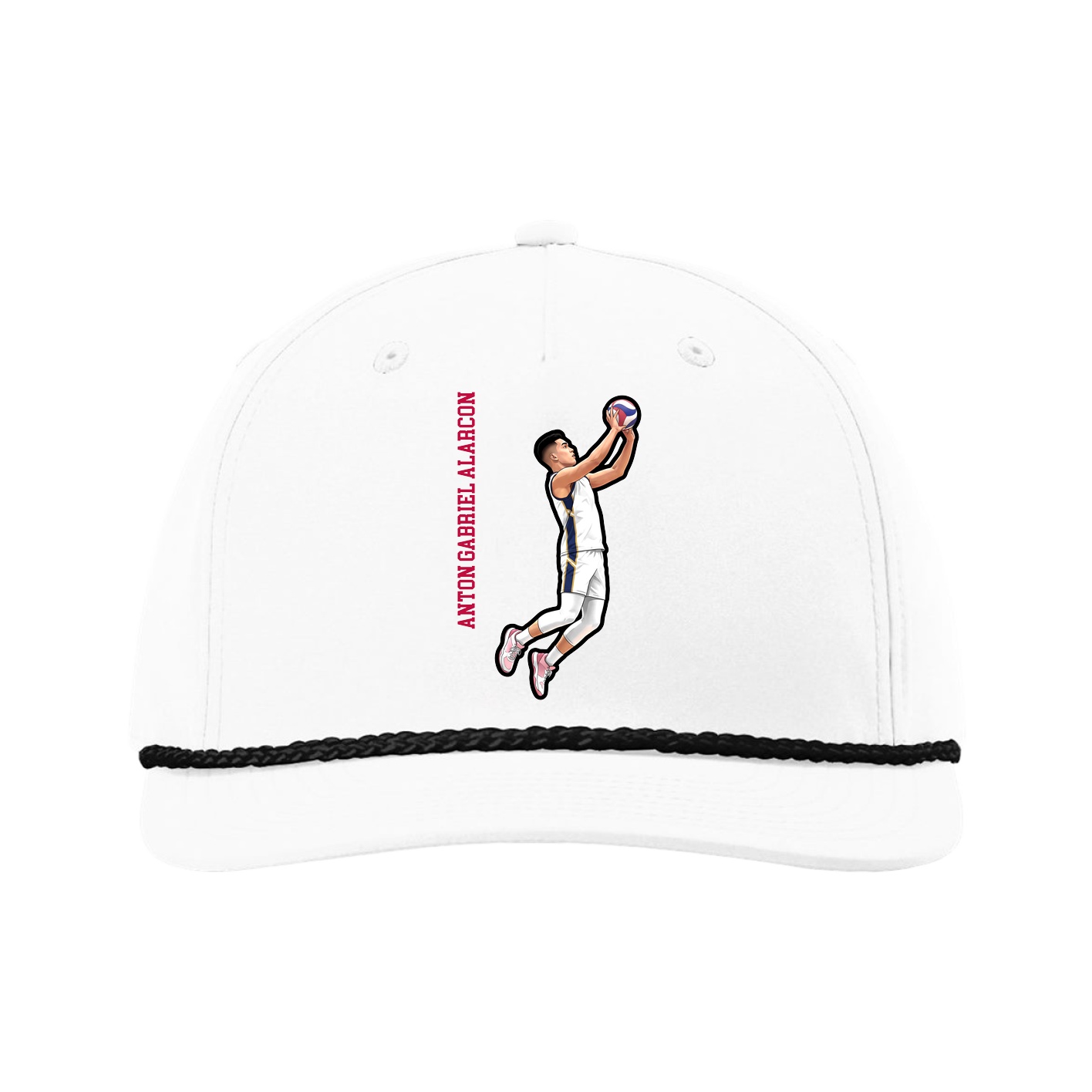 Five-Panel Classic Rope Cap — Name Vertical in White
