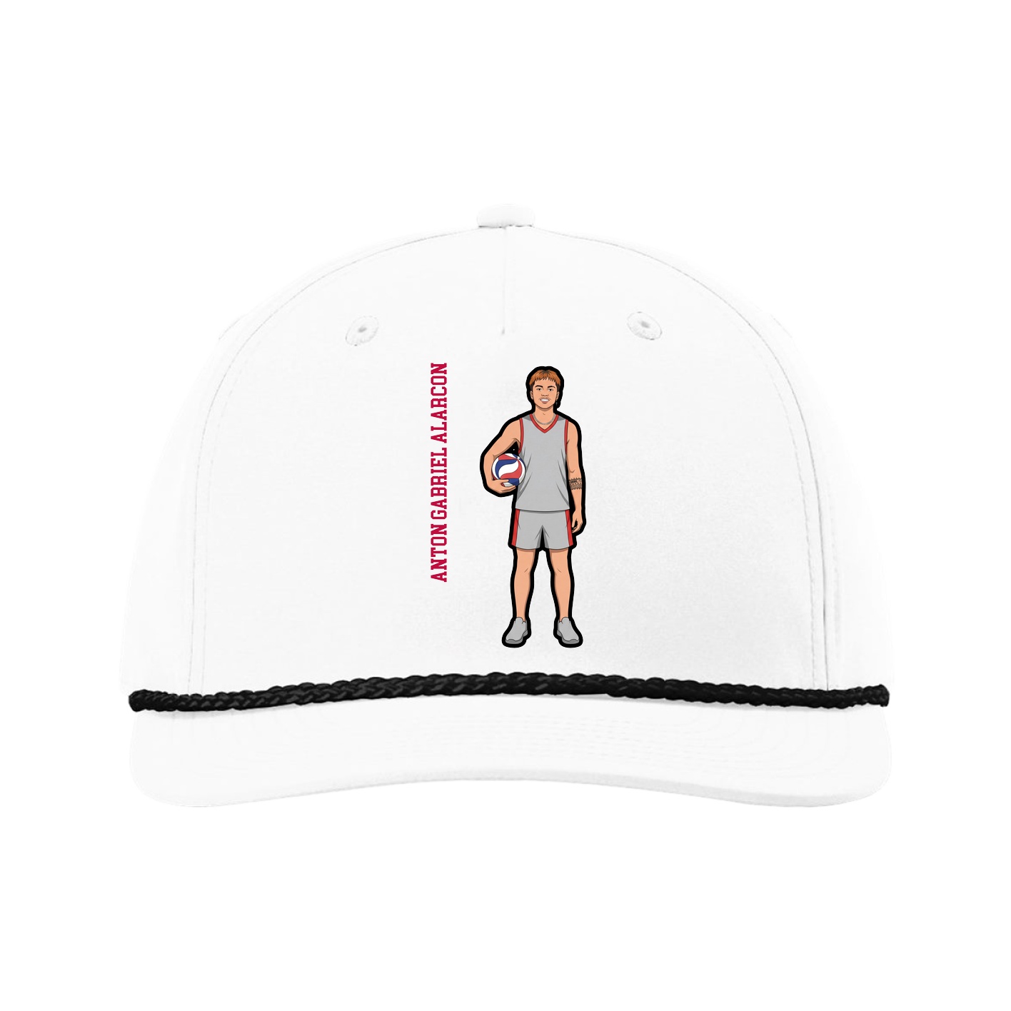 Five-Panel Classic Rope Cap — Name Vertical in White