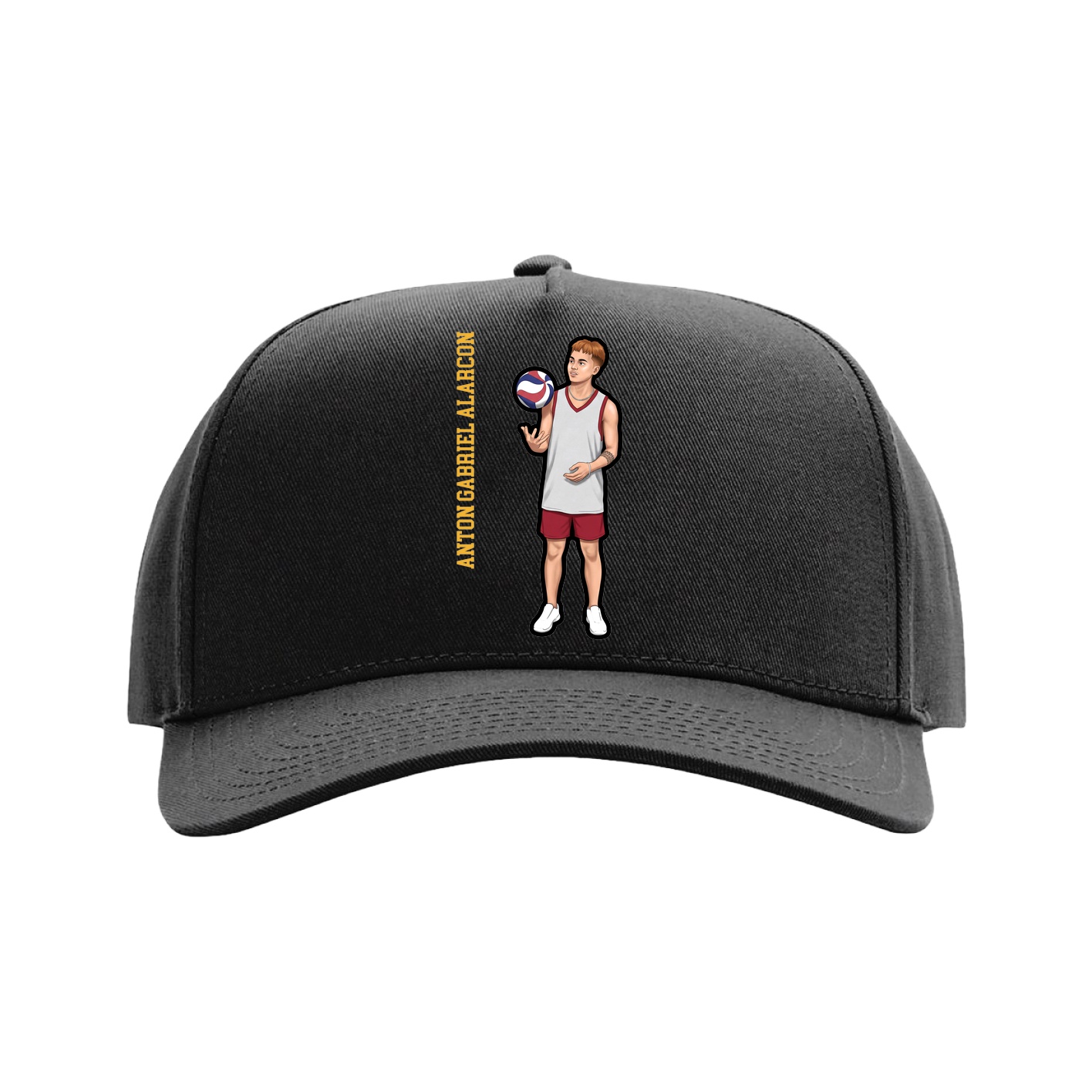 Full Fabric Five-Panel Champ Cap — Name Vertical in Black