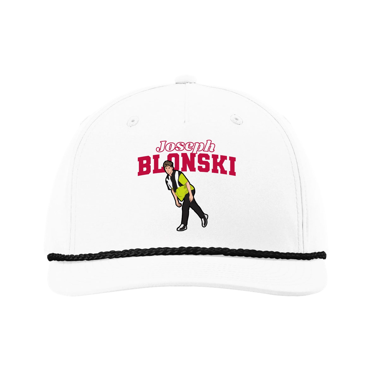 Five-Panel Classic Rope Cap — Name Arch in White