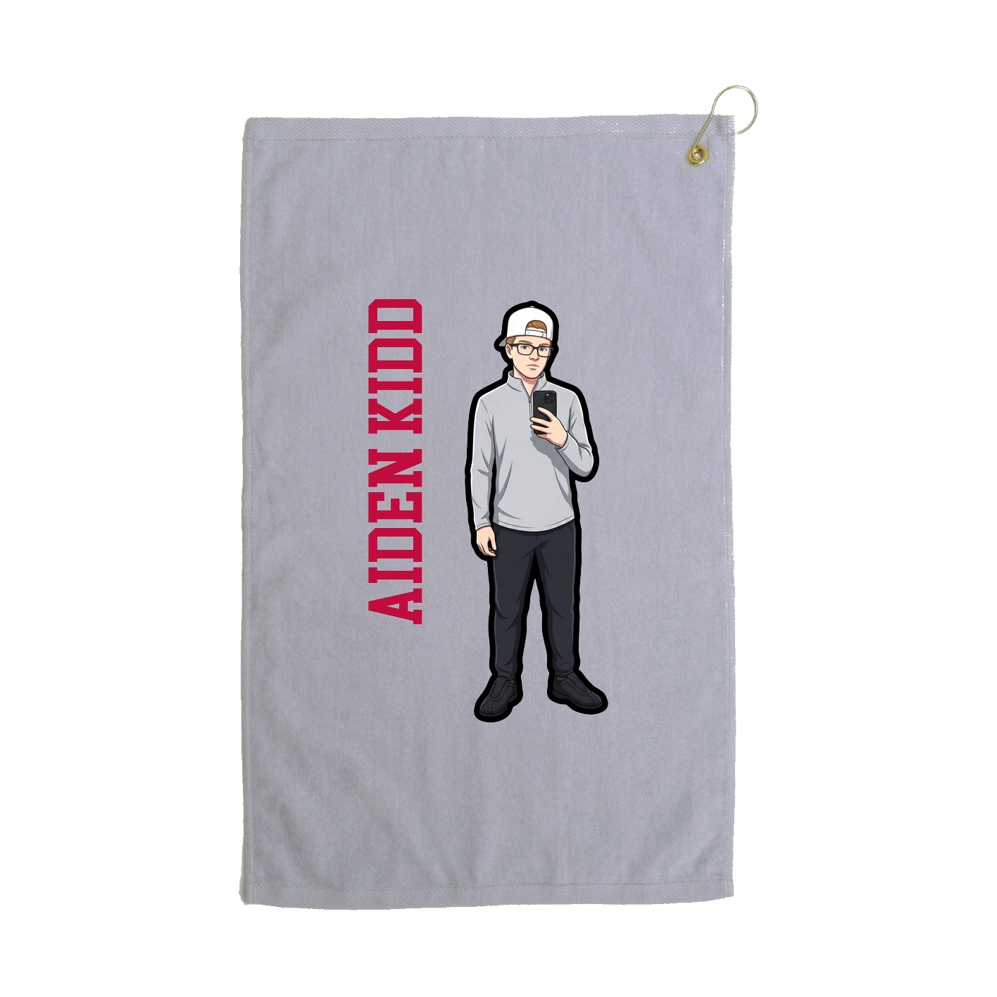 Golf Towel — Name Vertical in Grey