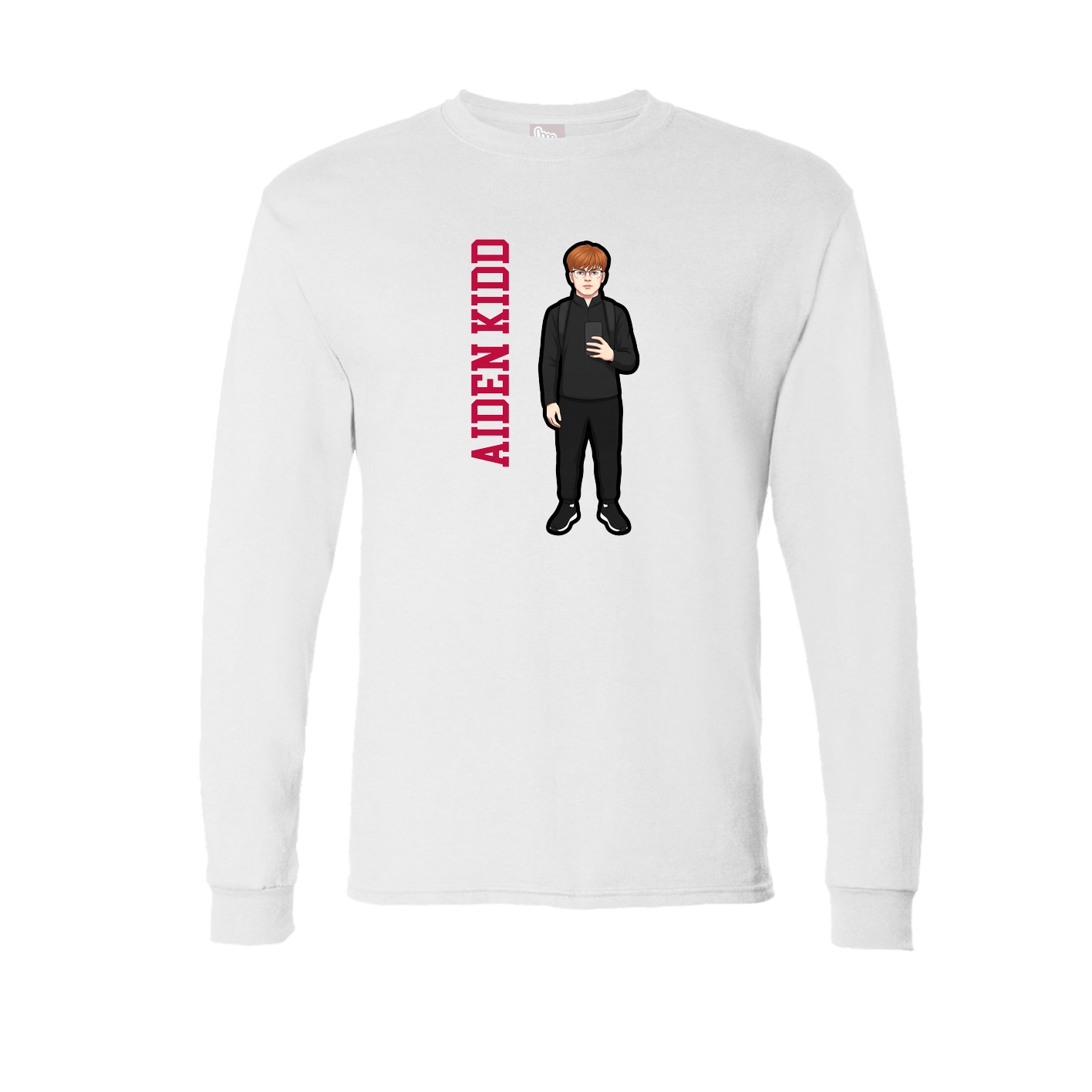 Long Sleeve Tee — Name Vertical in White