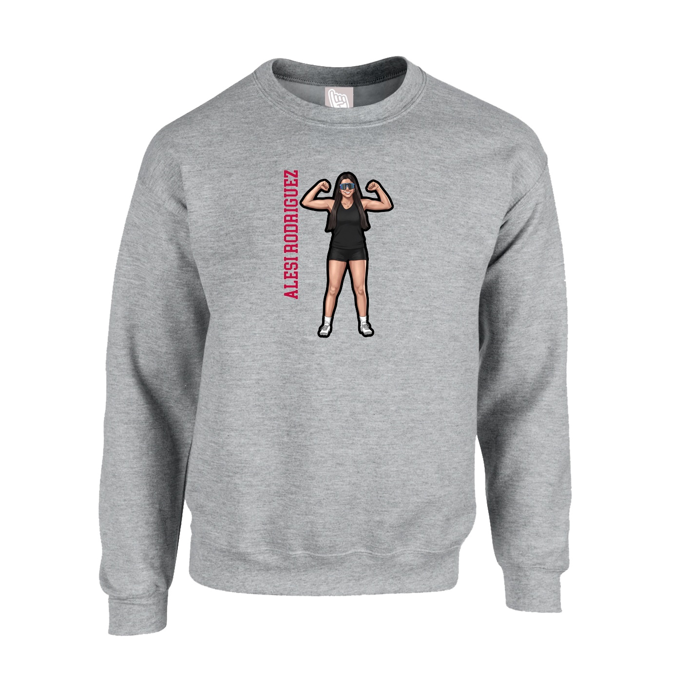 Fleece Crew — Name Vertical in Grey