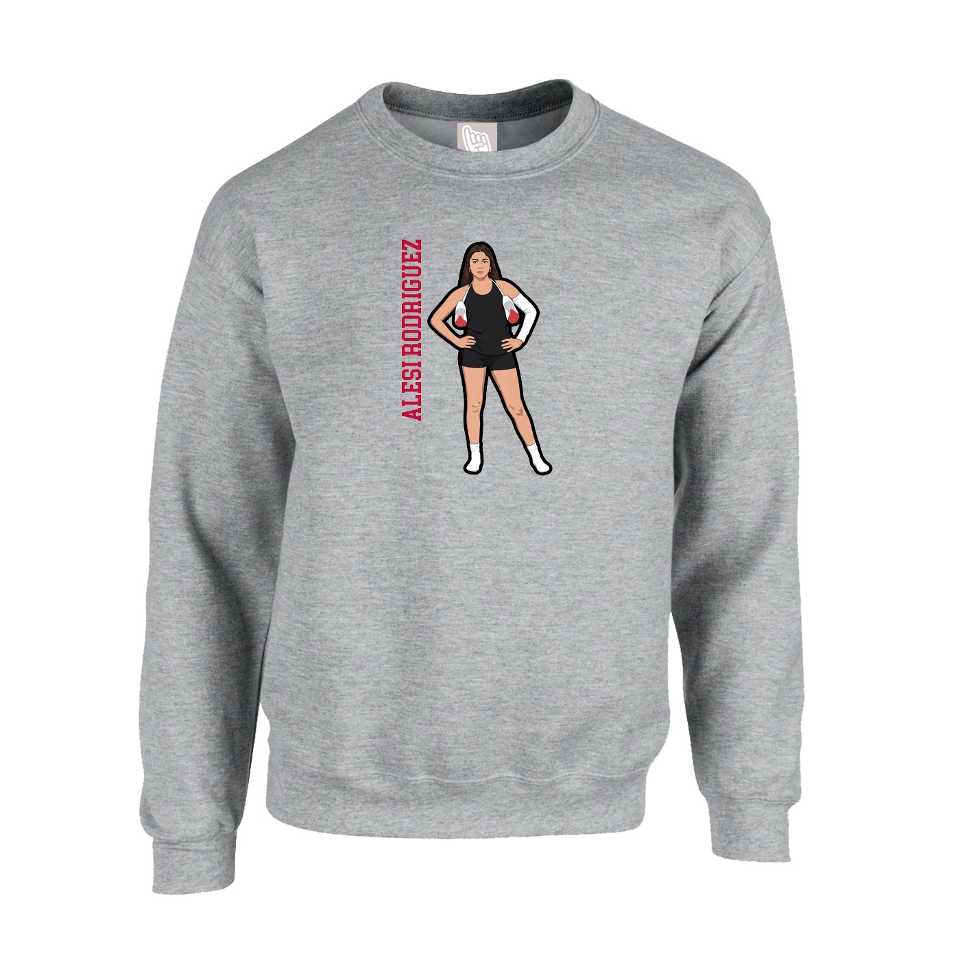Fleece Crew — Name Vertical in Grey