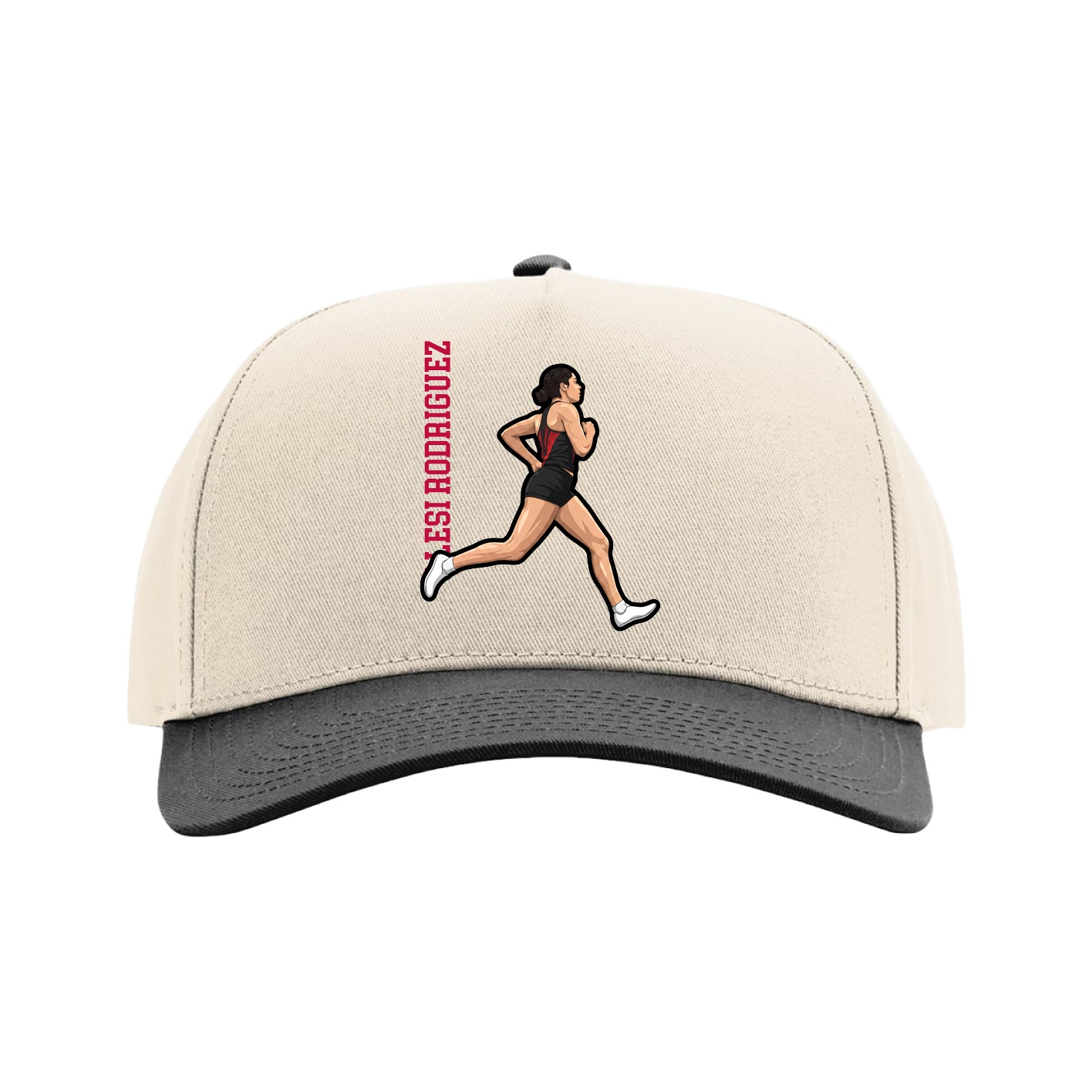 Full Fabric Five-Panel Champ Cap — Name Vertical in Cream/Black