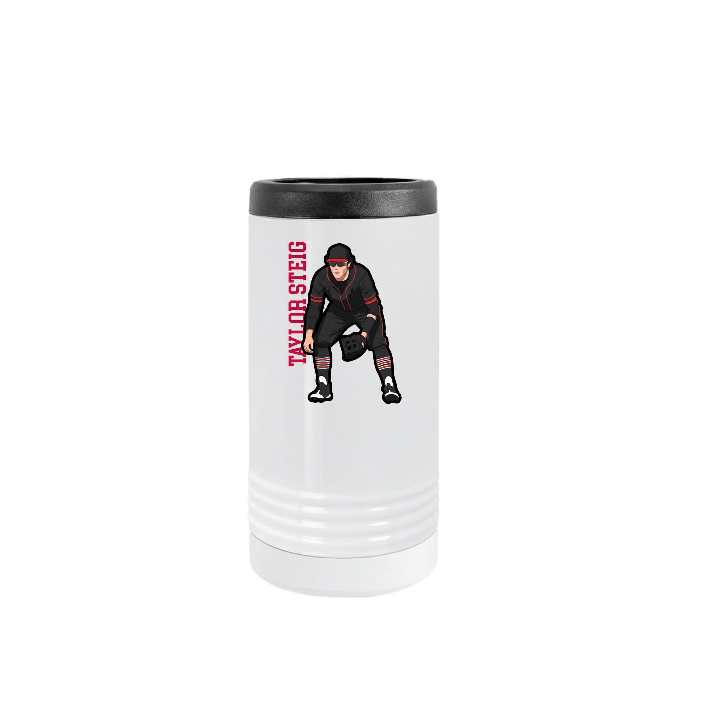 Slim Beverage Holder — Name Vertical in White