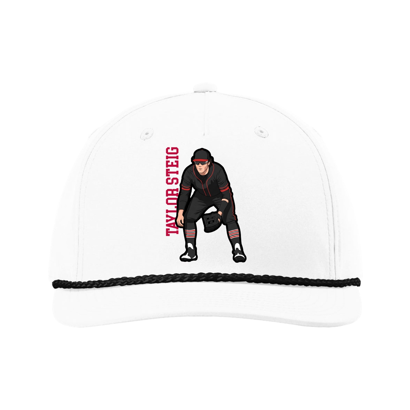 Five-Panel Classic Rope Cap — Name Vertical in White