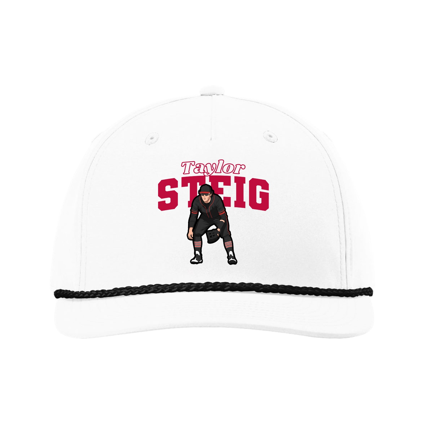 Five-Panel Classic Rope Cap — Name Arch in White