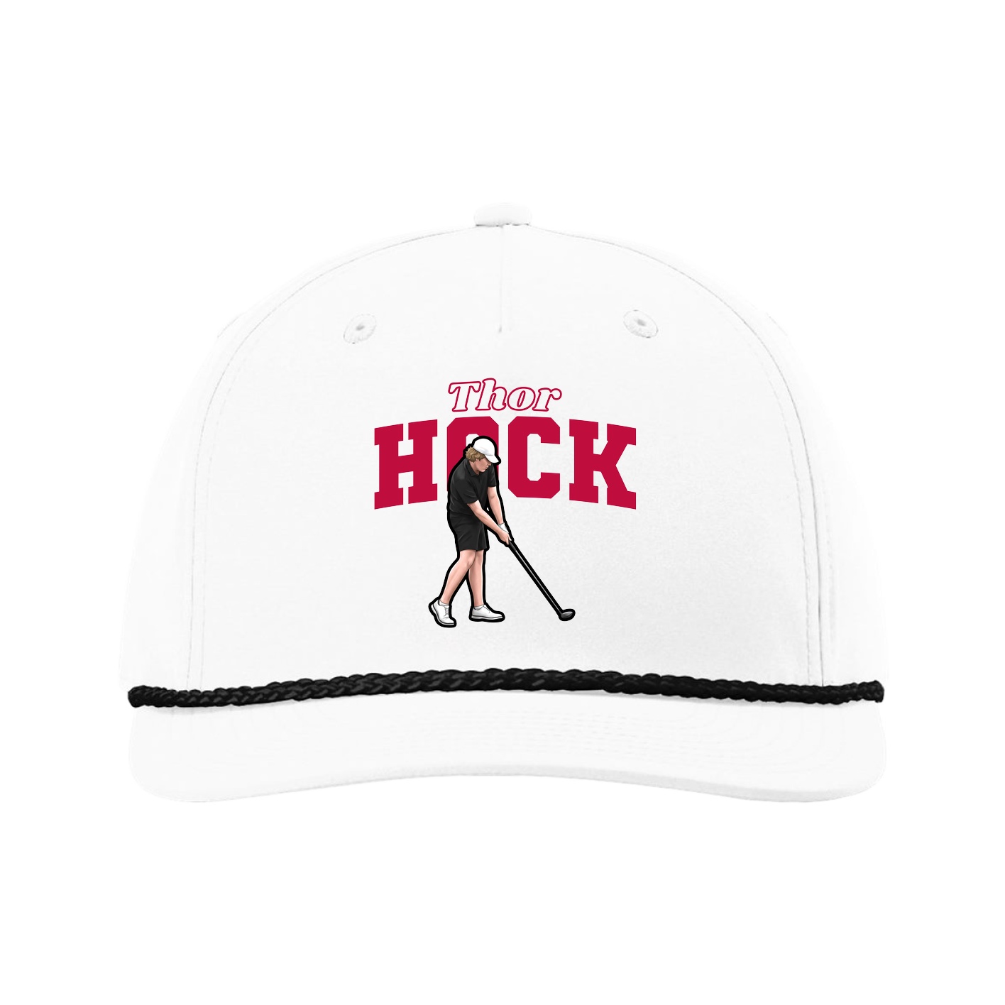 Five-Panel Classic Rope Cap — Name Arch in White