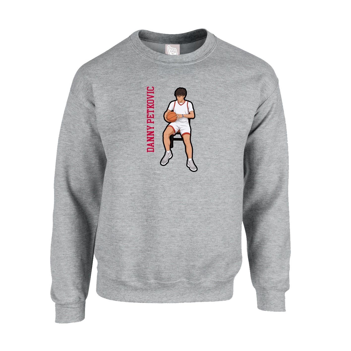 Fleece Crew — Name Vertical in Grey