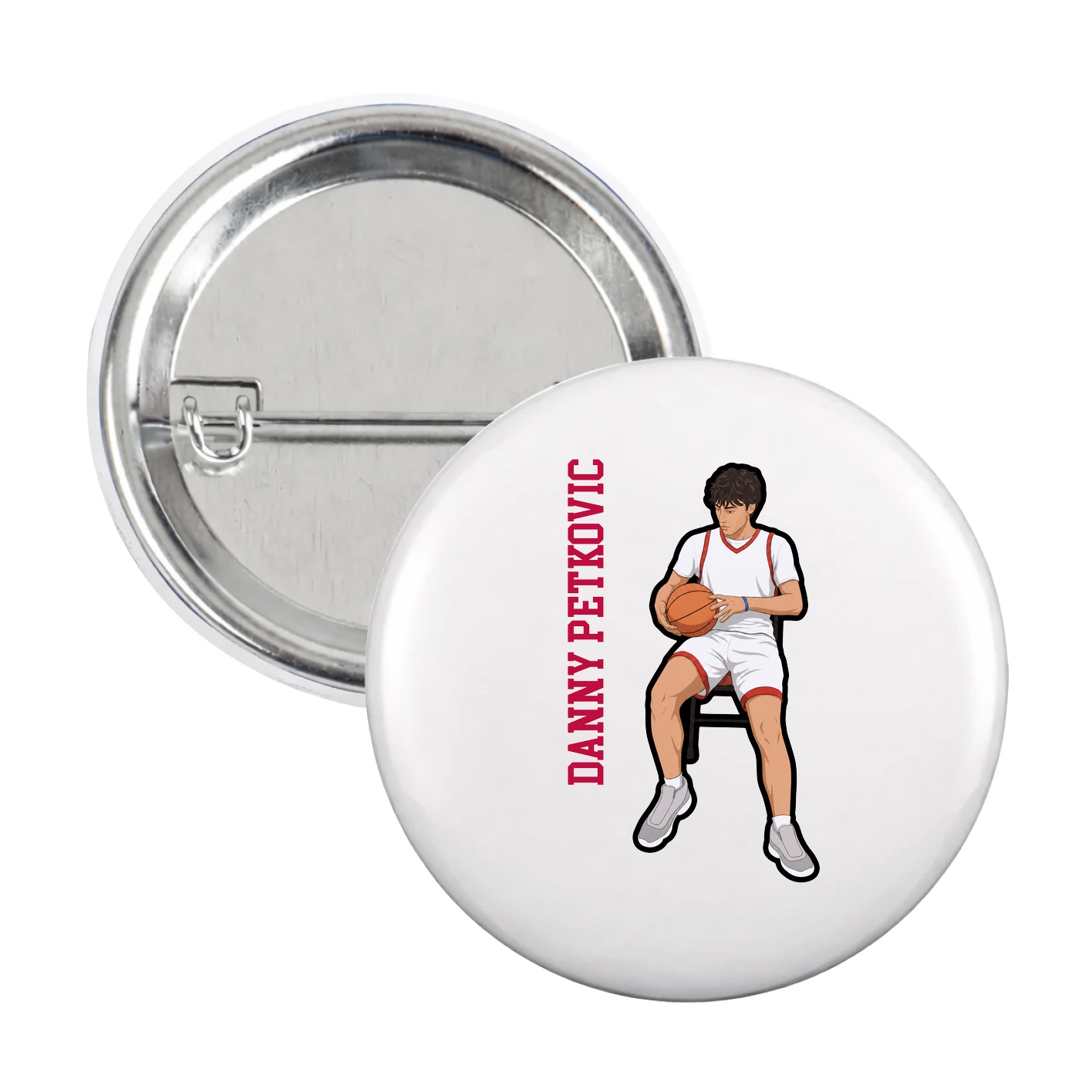 Game Day Button — Name Vertical in White