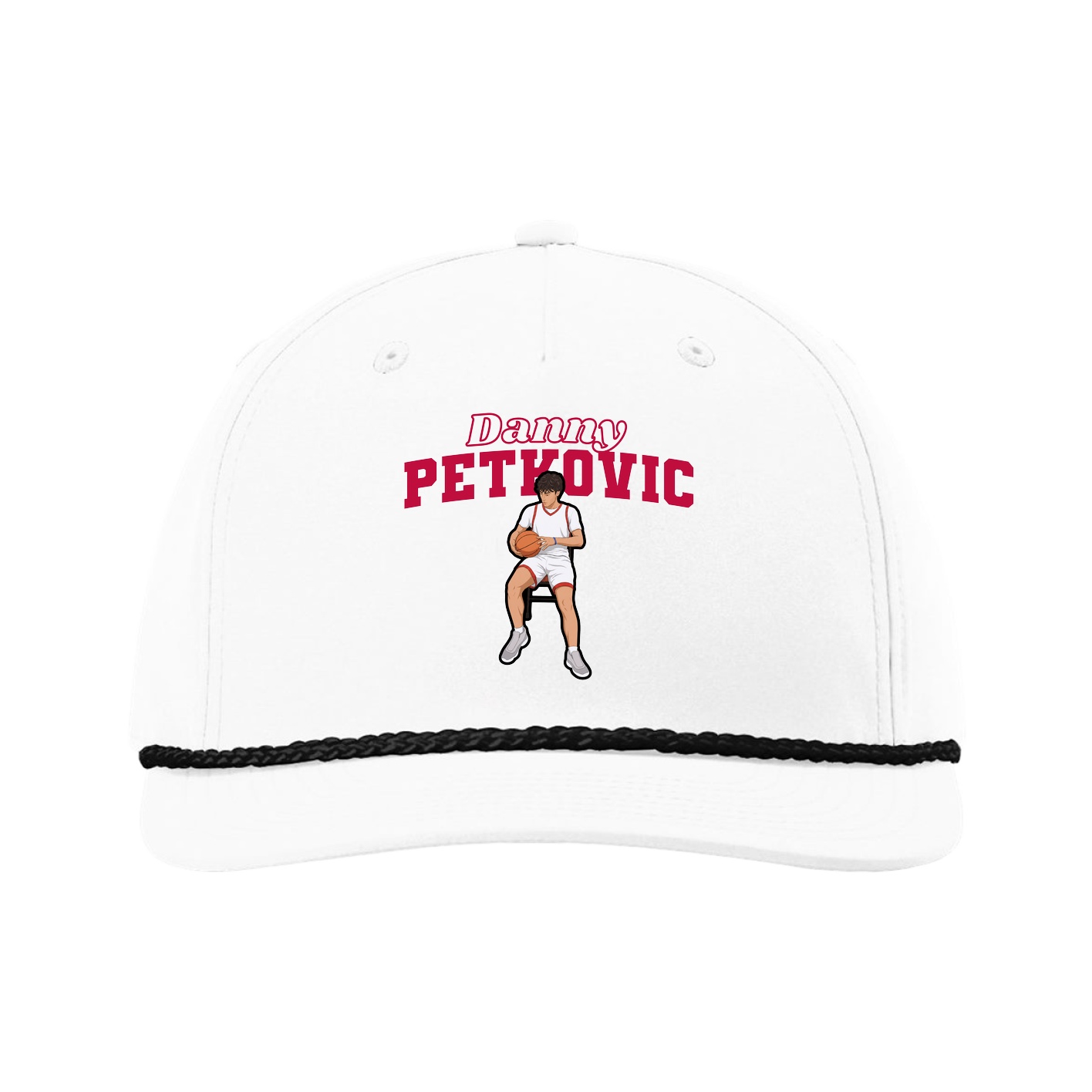 Five-Panel Classic Rope Cap — Name Arch in White