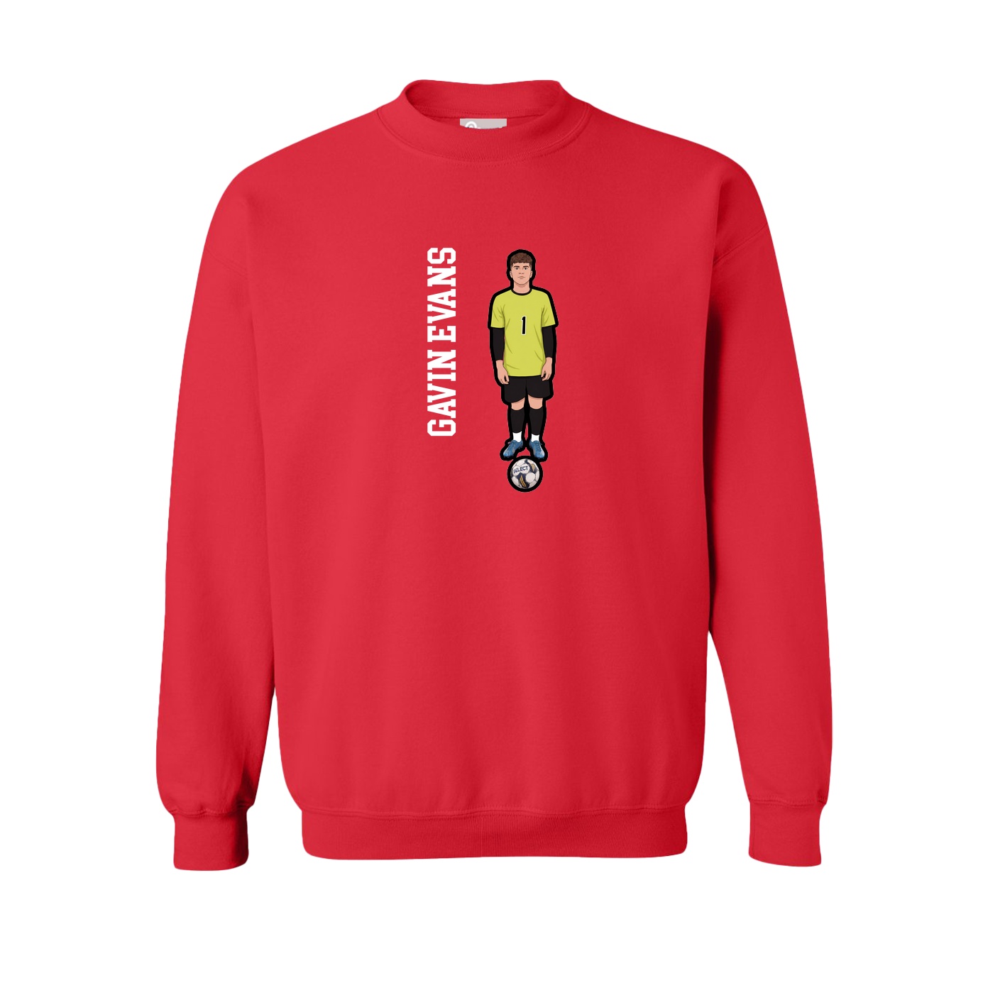 Fleece Crew — Name Vertical in Red