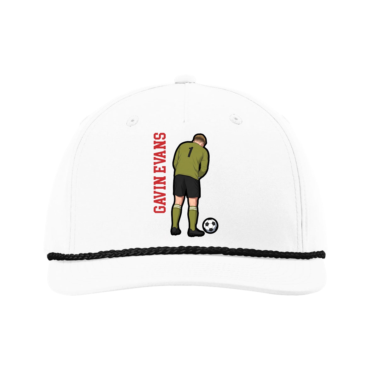 Five-Panel Classic Rope Cap — Name Vertical in White