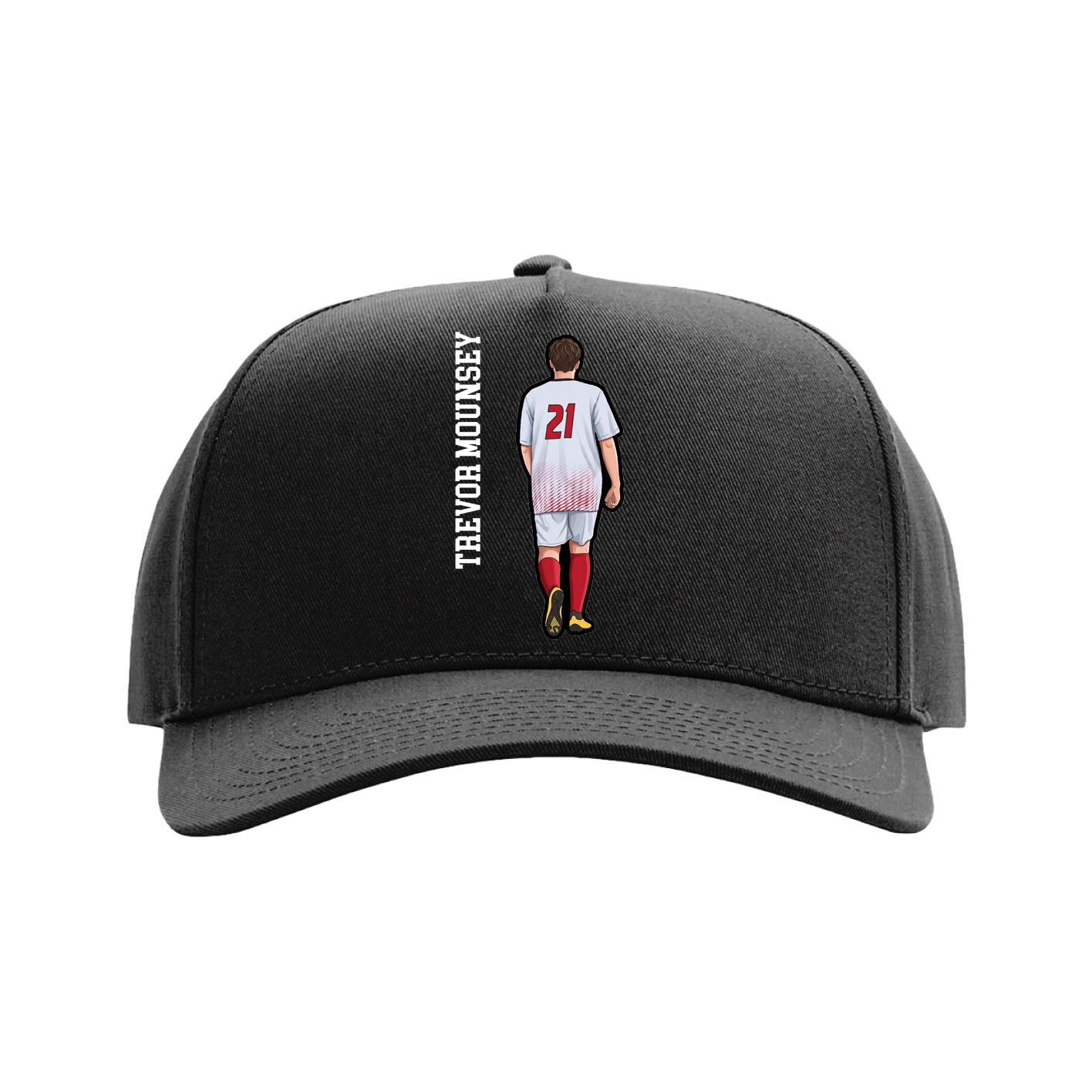 Full Fabric Five-Panel Champ Cap — Name Vertical in Black