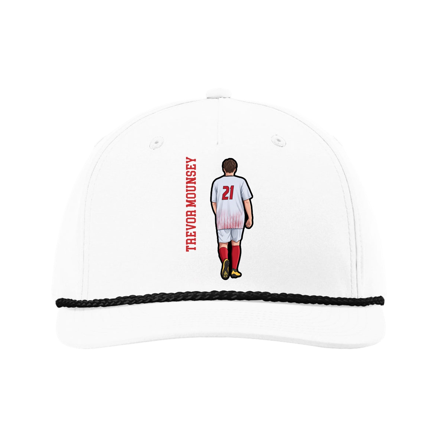 Five-Panel Classic Rope Cap — Name Vertical in White