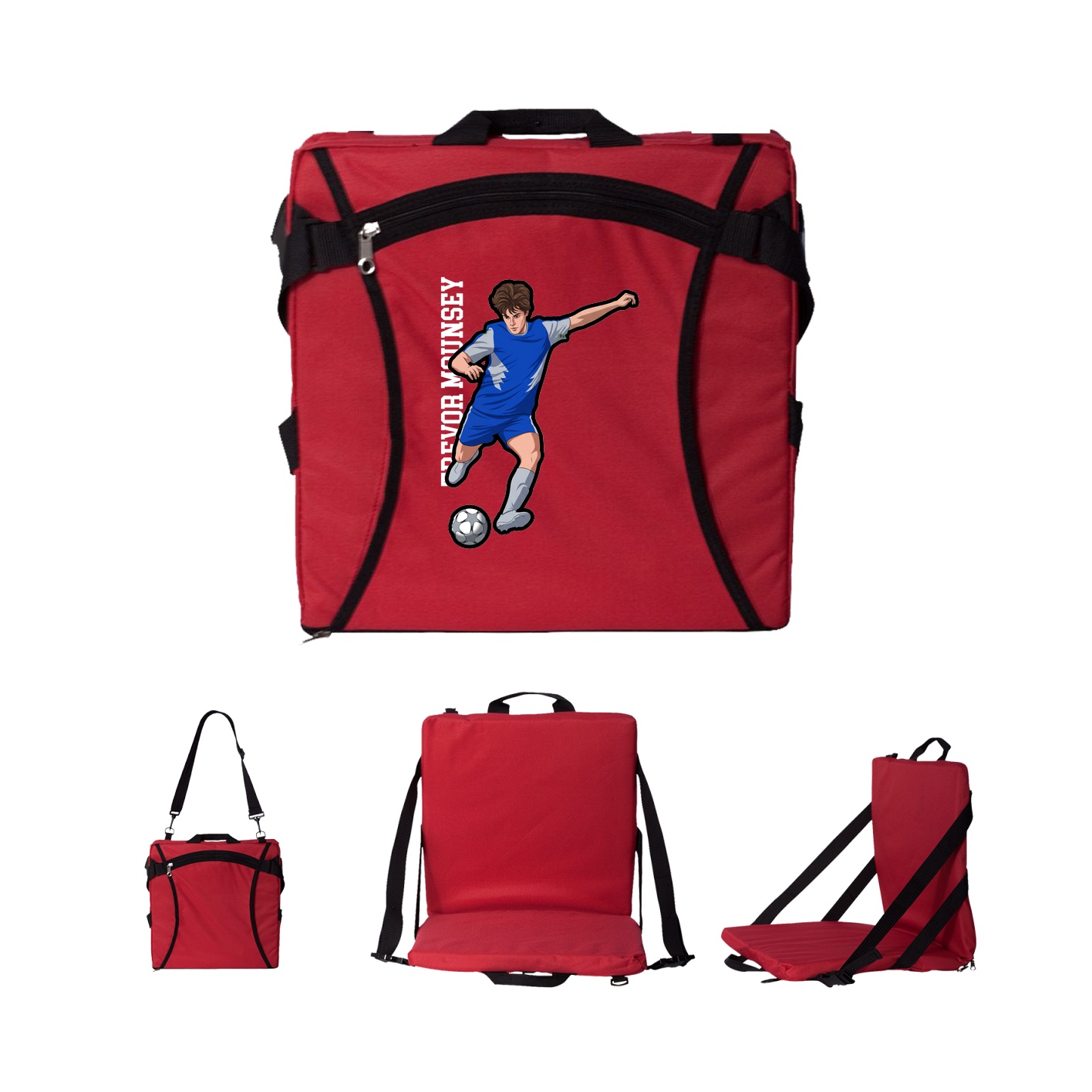 Folding Stadium Seat — Name Vertical in Red