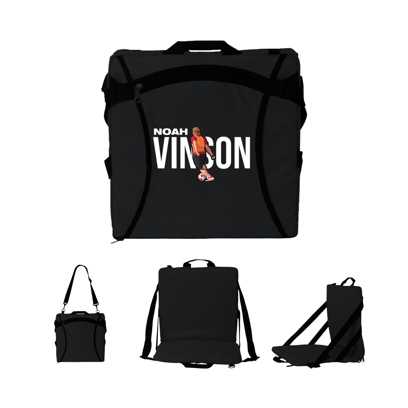 Folding Stadium Seat — Player Name in Black