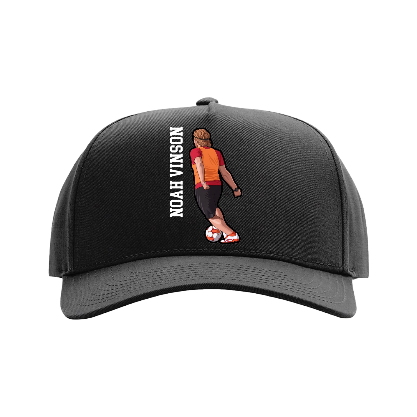 Full Fabric Five-Panel Champ Cap — Name Vertical in Black