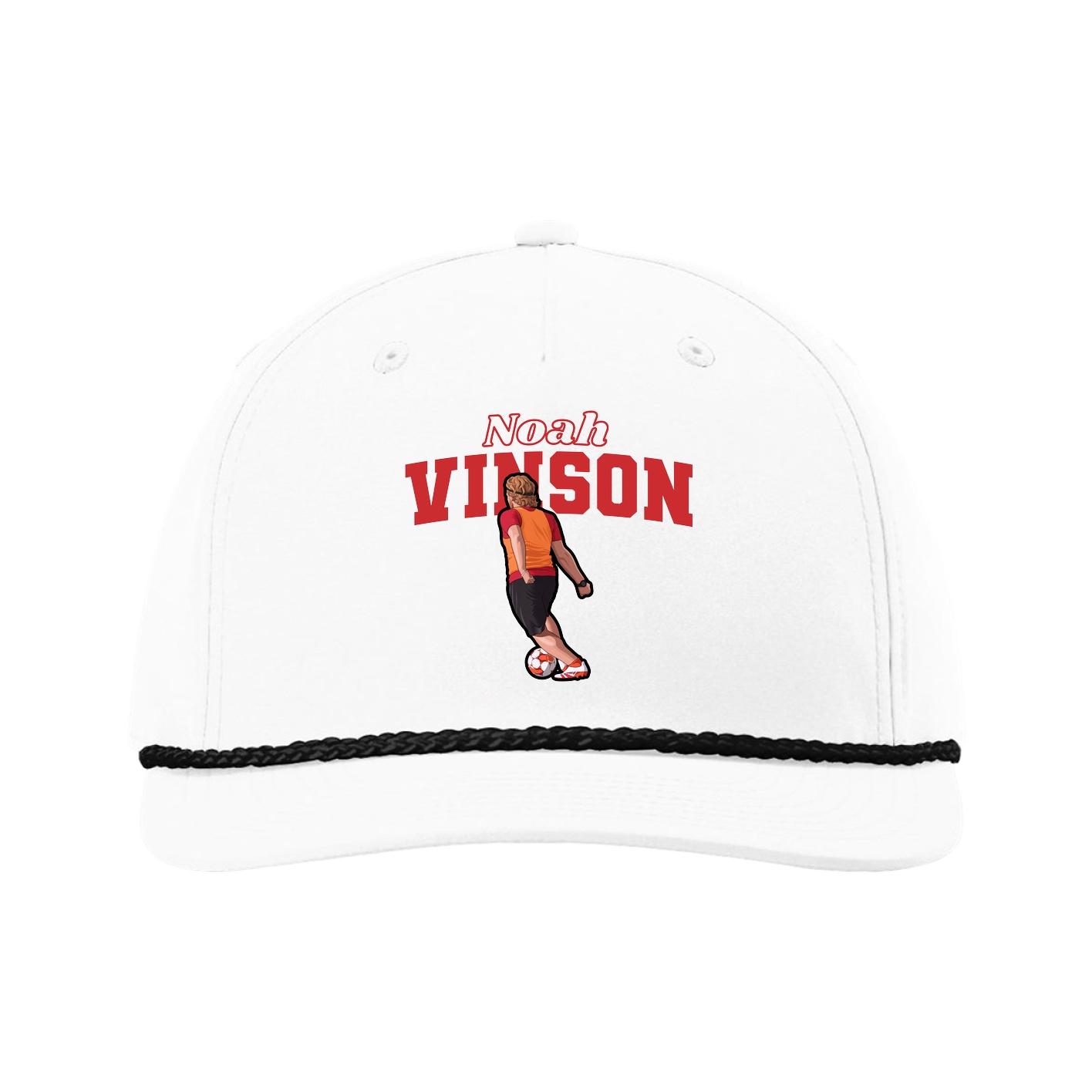 Five-Panel Classic Rope Cap — Name Arch in White