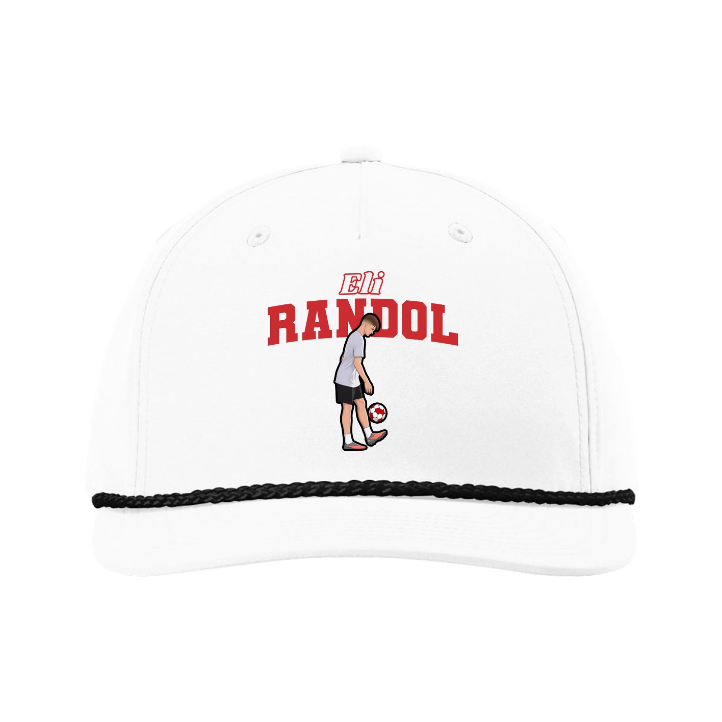 Five-Panel Classic Rope Cap — Name Arch in White