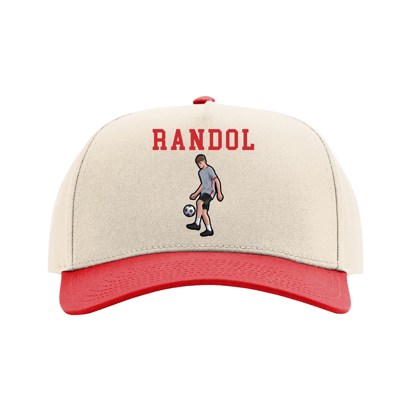 Full Fabric Five-Panel Champ Cap — Shirsey in Cream/Red