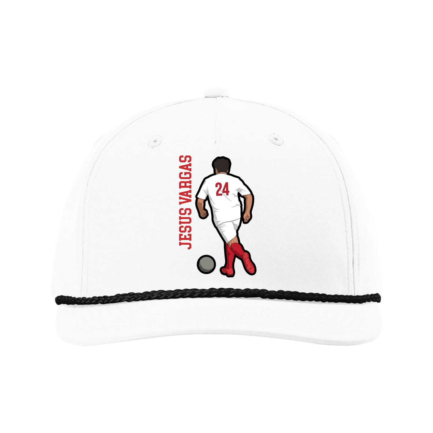Five-Panel Classic Rope Cap — Name Vertical in White