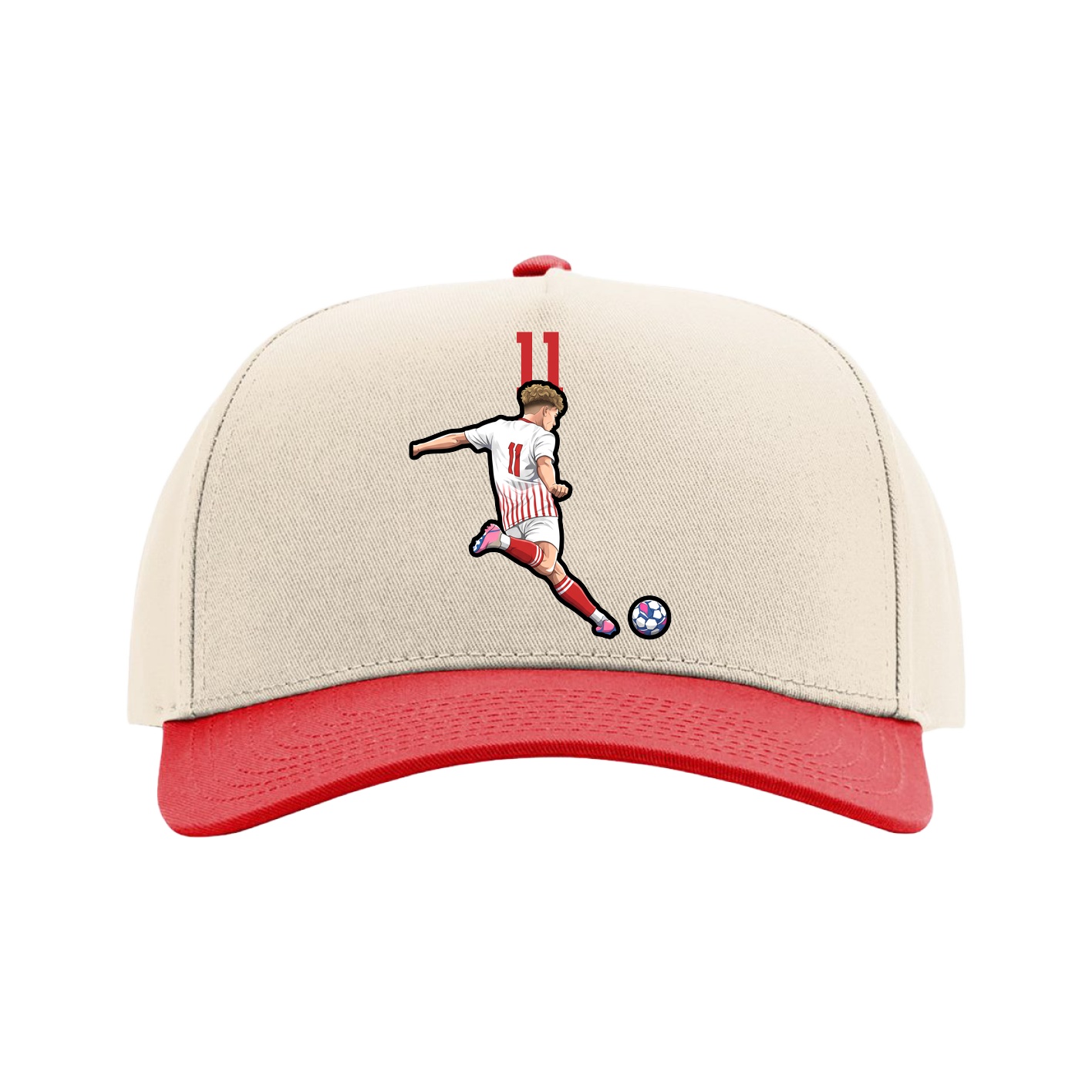 Full Fabric Five-Panel Champ Cap — Number Top in Cream/Red