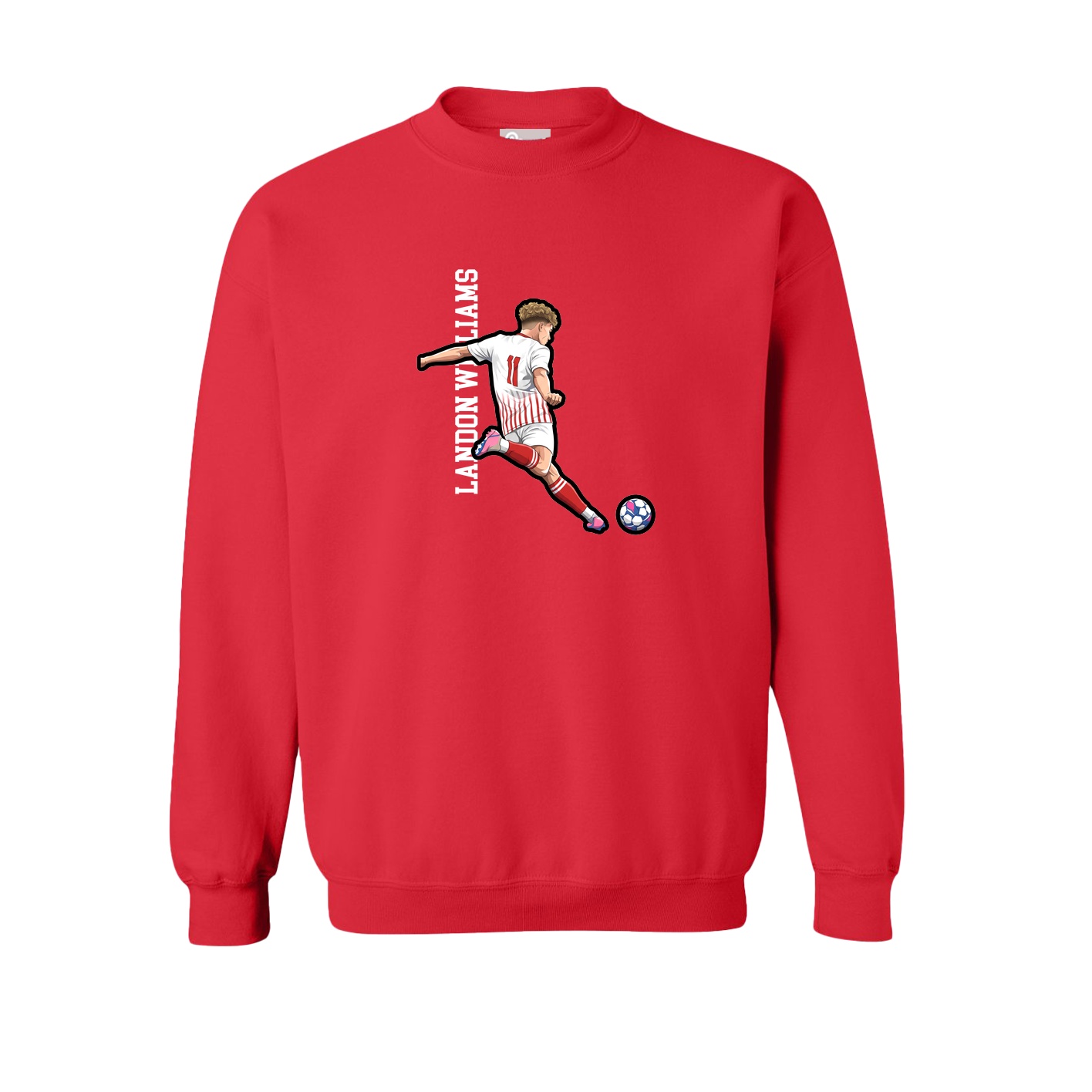 Fleece Crew — Name Vertical in Red