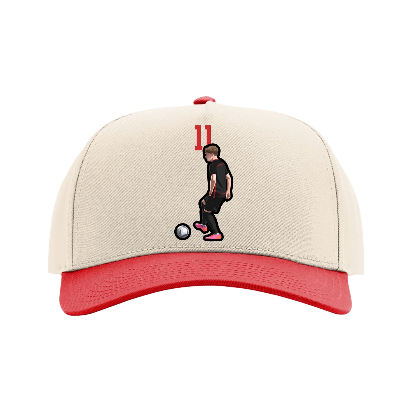 Full Fabric Five-Panel Champ Cap — Number Top in Cream/Red