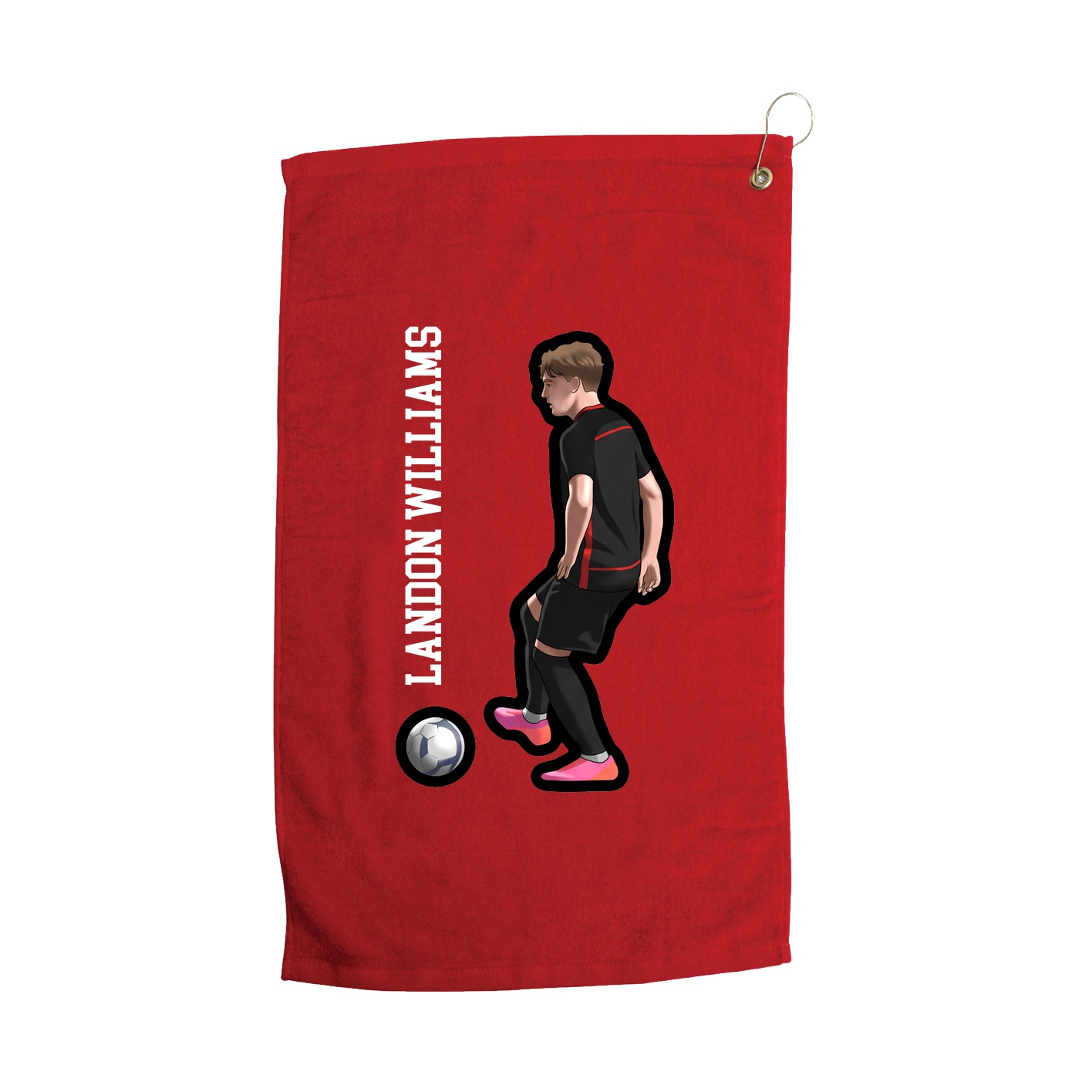 Golf Towel — Name Vertical in Red