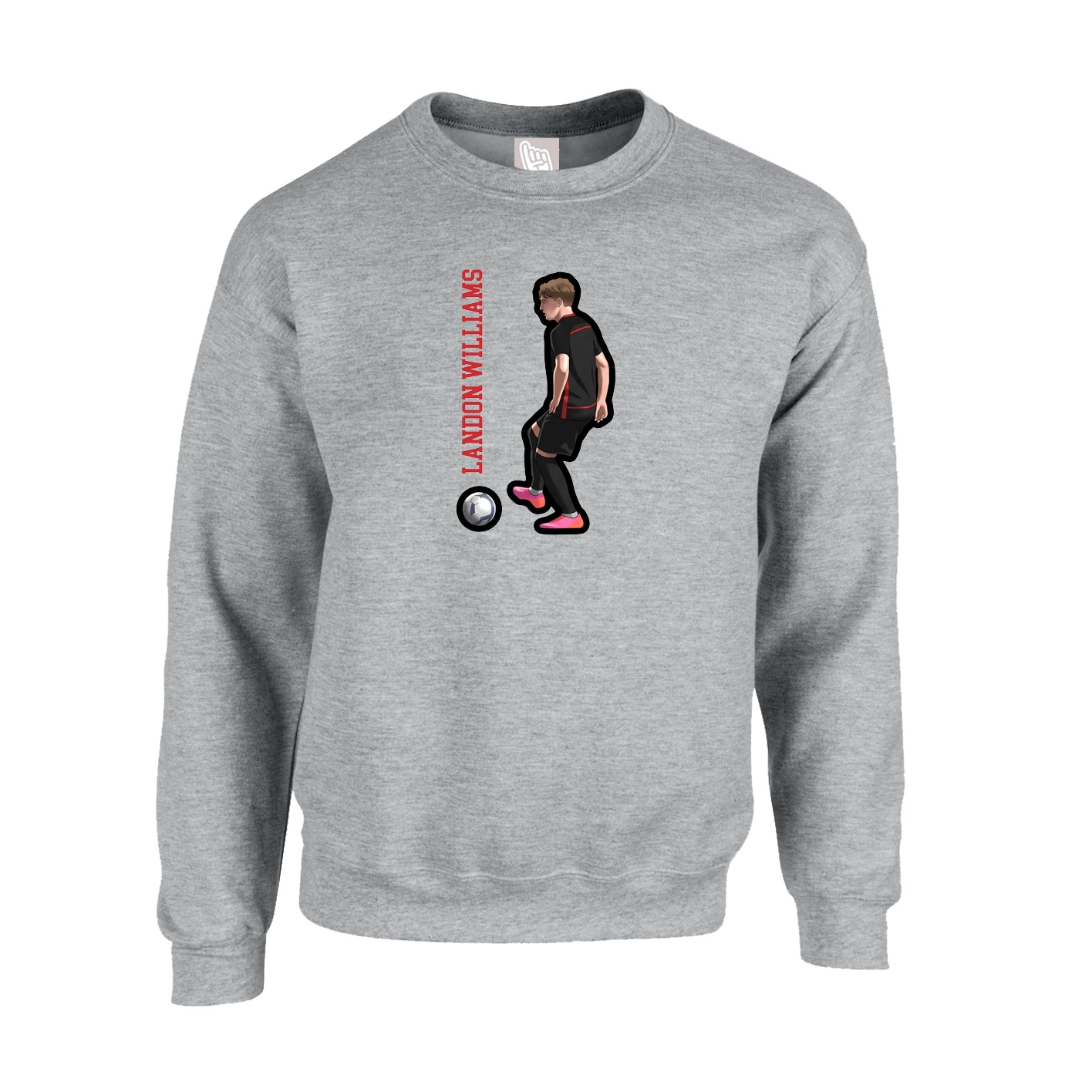 Fleece Crew — Name Vertical in Grey