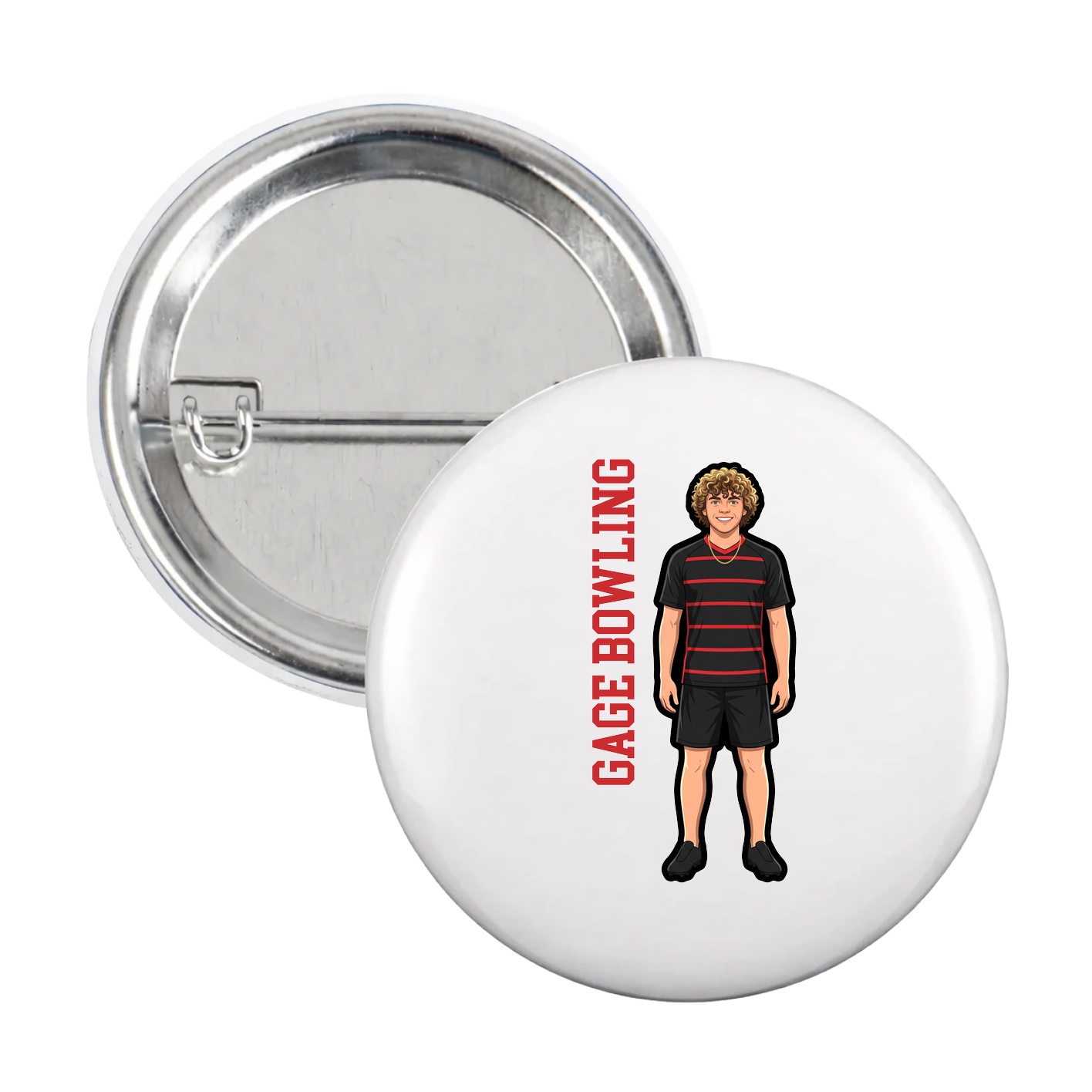 Game Day Button — Name Vertical in White